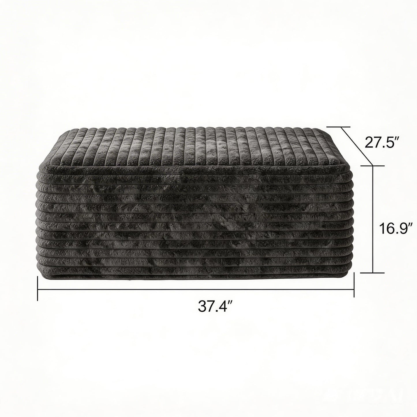 37.4" Charcoal Plush Corduroy Ottoman, Upholstered Cloud Ottoman for Boneless Couch in a Box, Modular Sectional Couches for Living Room Bedroom, Compressed Memory Foam, No Assembly Require, Dark Grey
