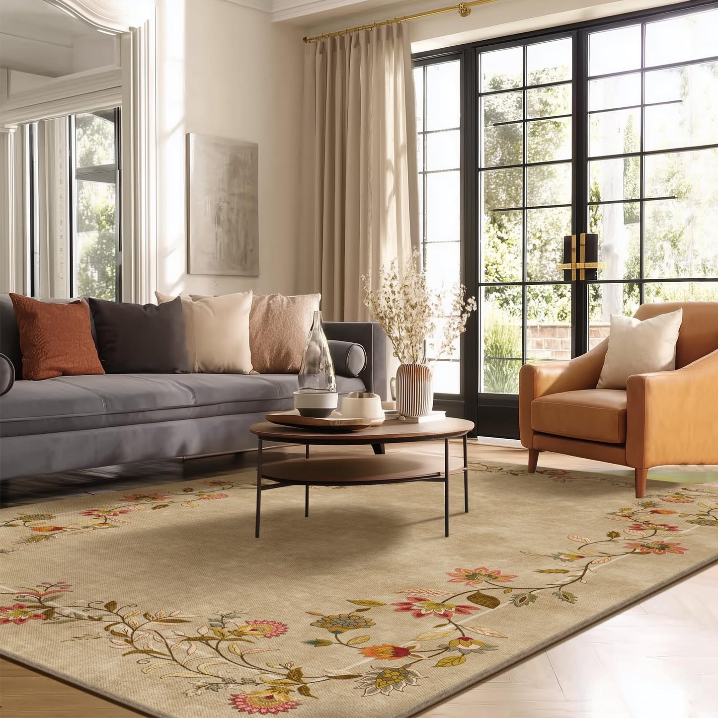5x7 Area Rugs for Living Room: Washable Bedroom Rug Stain Resistant Non Slip Low Pile Soft Faux Wool Lightweight Rugs for Dining Room Kitchen Farmhouse Nursery Entryway Home Office Indoor