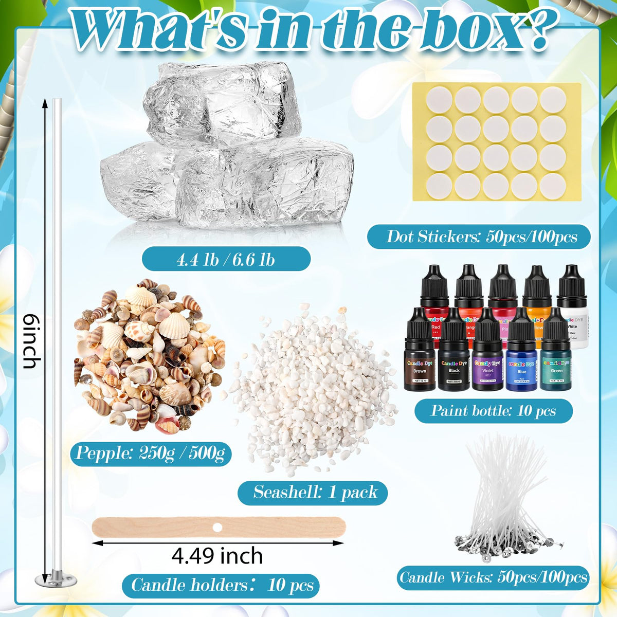 Heigble 6.6 lb Gel Wax for Candle Making Candle Making Kit with Seashells Starfish Pebble Wick Stickers and Liquid Dye and Wooden Wick Device DIY Clear Jelly Make Candles DIY Supplies for Party