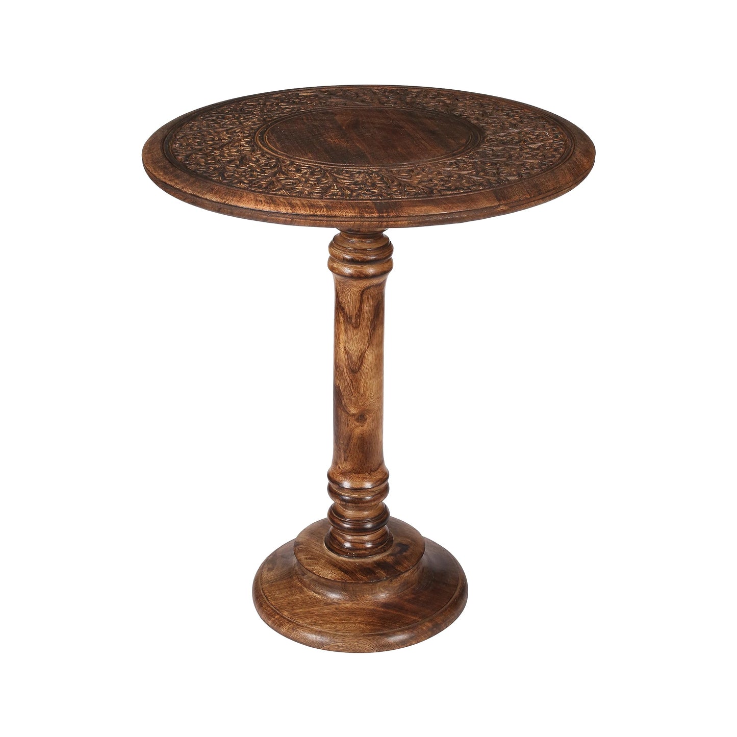Goroly Home Hand Carved Wooden Pillar Table Pillar, Small End Table Nightstand Bedside Table for Living Room, Magazines, Books & Plants - 18x22 Inch - Antique Burnt