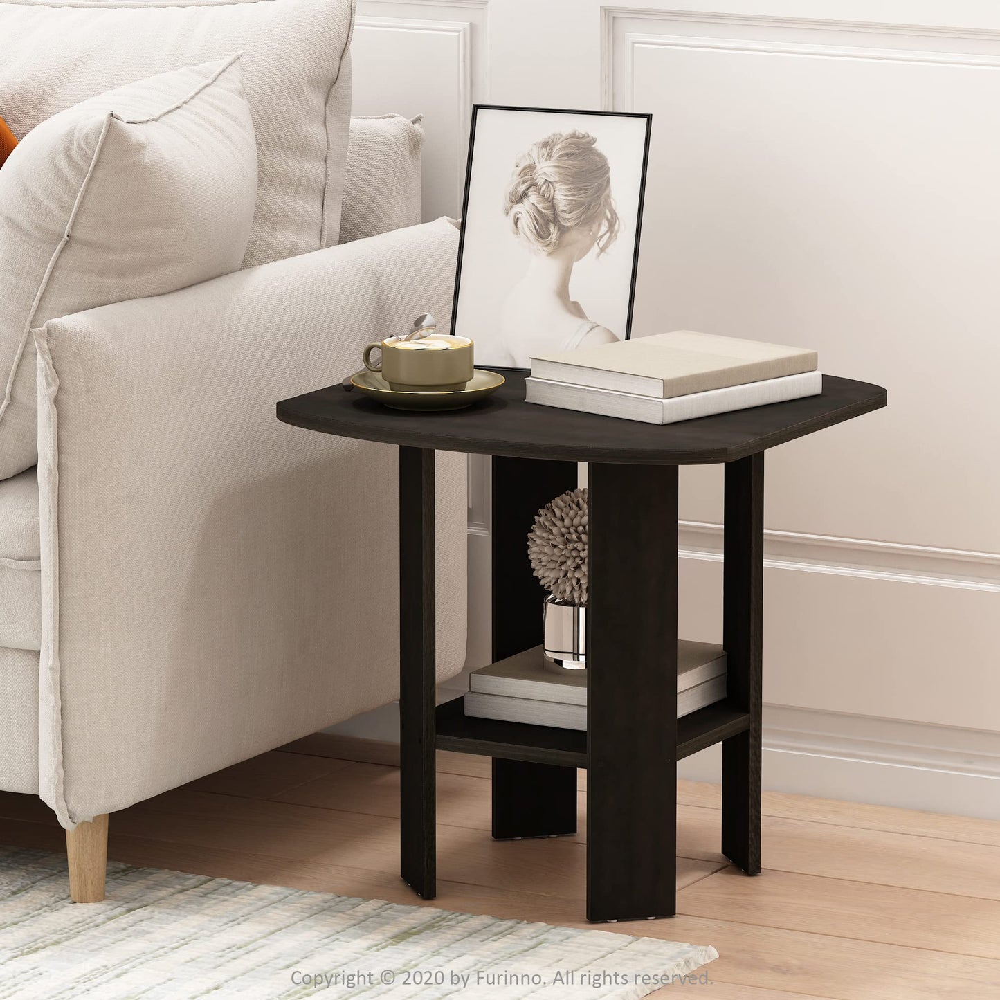Furinno SIMPLE DESIGN Side Table, 2-Tier Modern End Table with Soft Edges, Open Shelves Night Stand, Bedside Table, for Living Room, Bedroom, Espresso