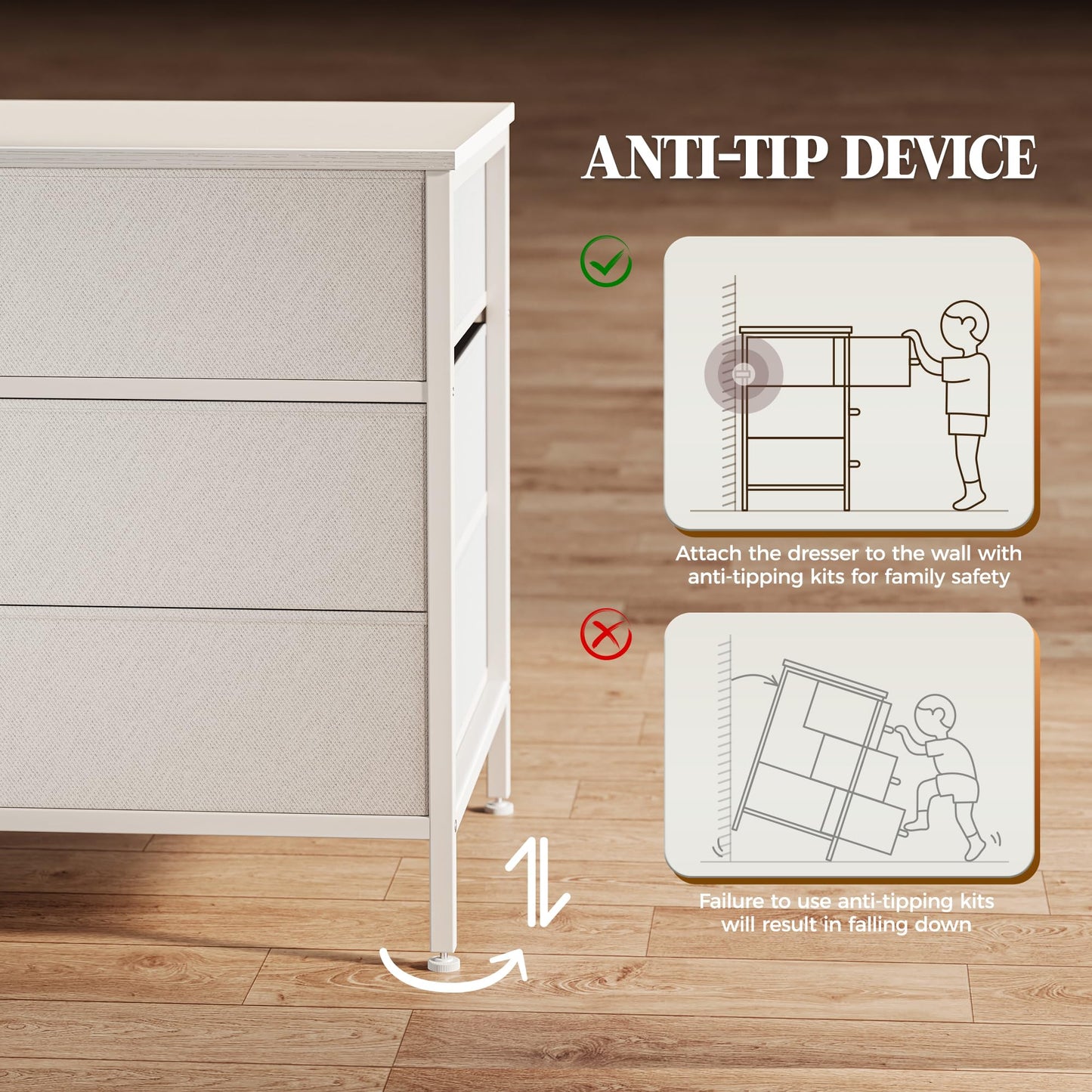 Huuger 63 Inch Dresser for Bedroom, Long Dresser with 10 Fabric Drawers, TV Stand for 55, 65, 70 Inch TV, Toy Storage Organizer for Closet, White