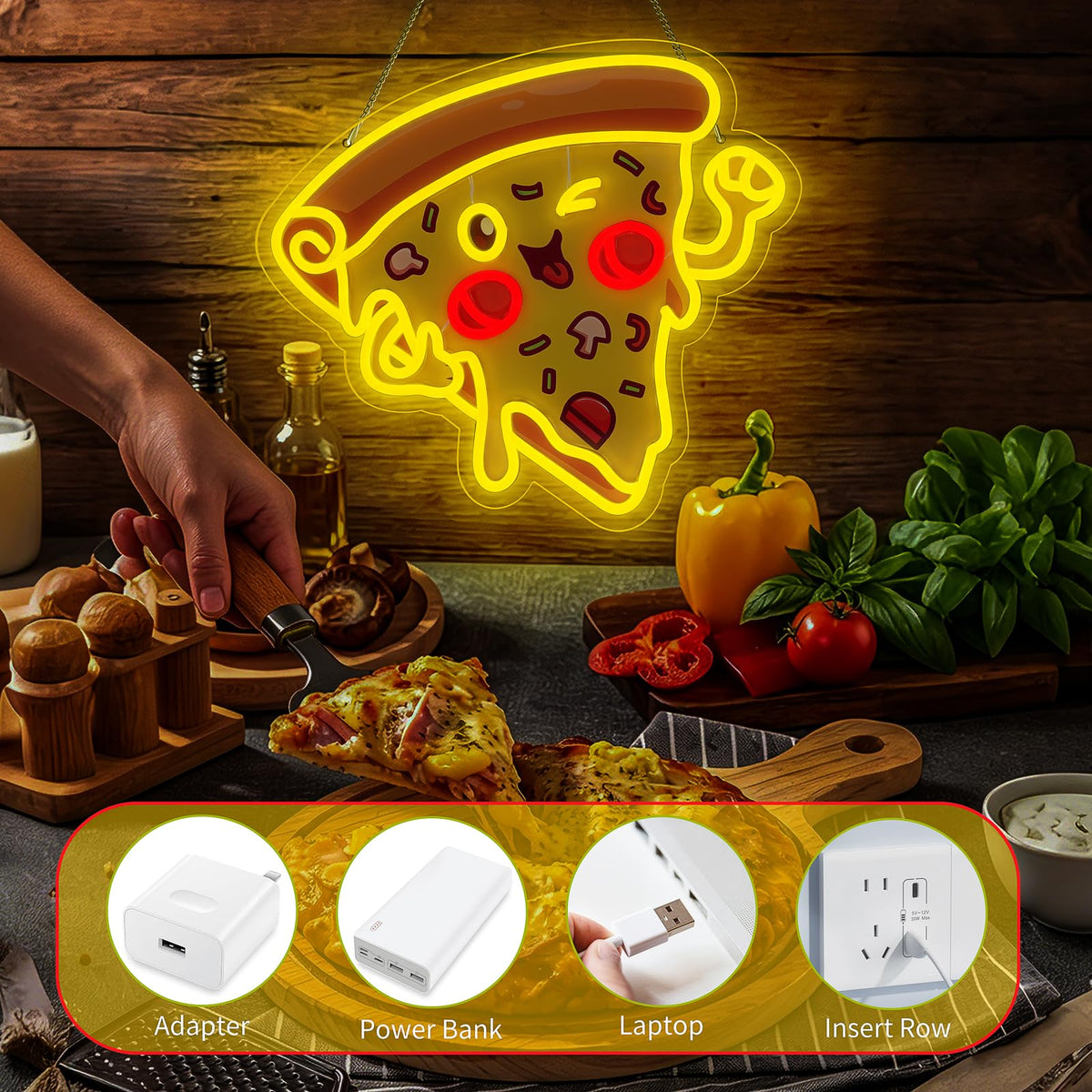 Pizza Neon Sign for Wall Decor, Dimmable Delicious Mr. Pizza LED Neon Light Sign, USB Powered Fast Food Business Signs for Shop, Home, Man Cave, Bar Party Decoration, Christmas Birthday Gifts