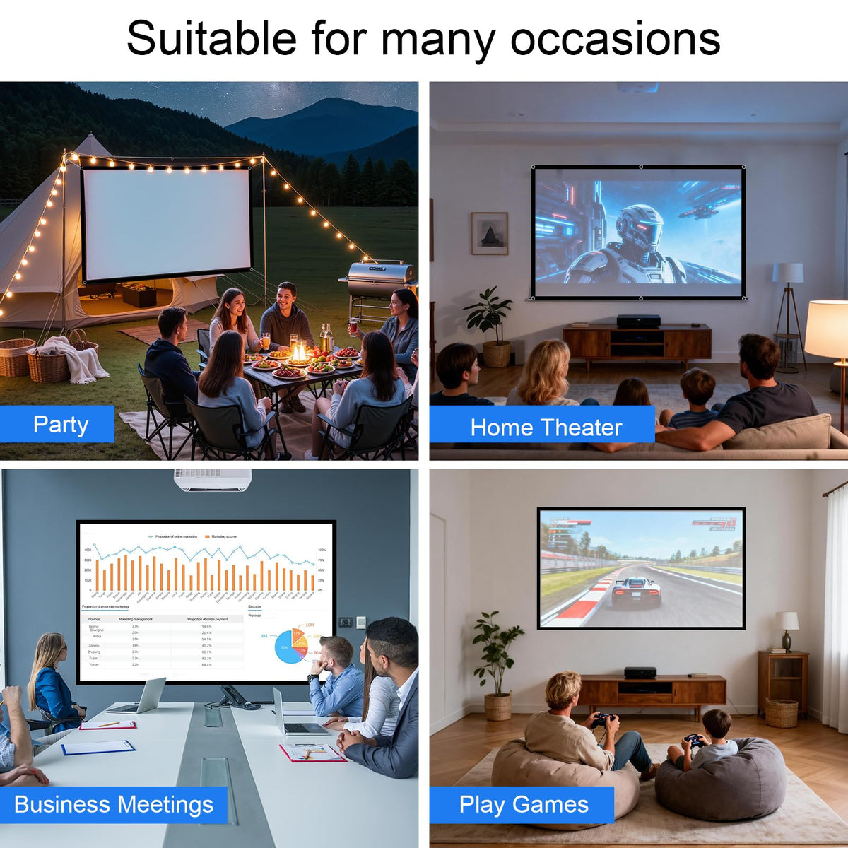Projector Screen 120 inch，Portable Movie Projector Screen 16:9 HD Indoor Outdoor Double Sided Rear Projection Screen Video for Home, Party, Office, Classroom
