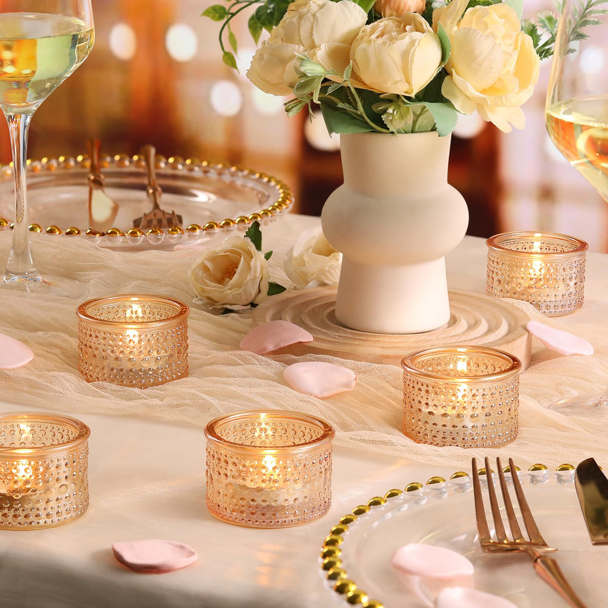 NITIME 30Pcs Gold Tealight Candle Holders, Votive Candle Holder for Wedding Decorations, Gold Glass Candle Holder forTable Centerpiece, Home and Party Decor