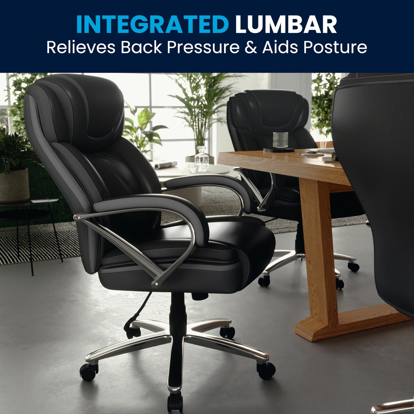 Flash Furniture HERCULES Series Big & Tall 500 lb. Rated Black LeatherSoft Executive Swivel Ergonomic Office Chair with Extra Wide Seat