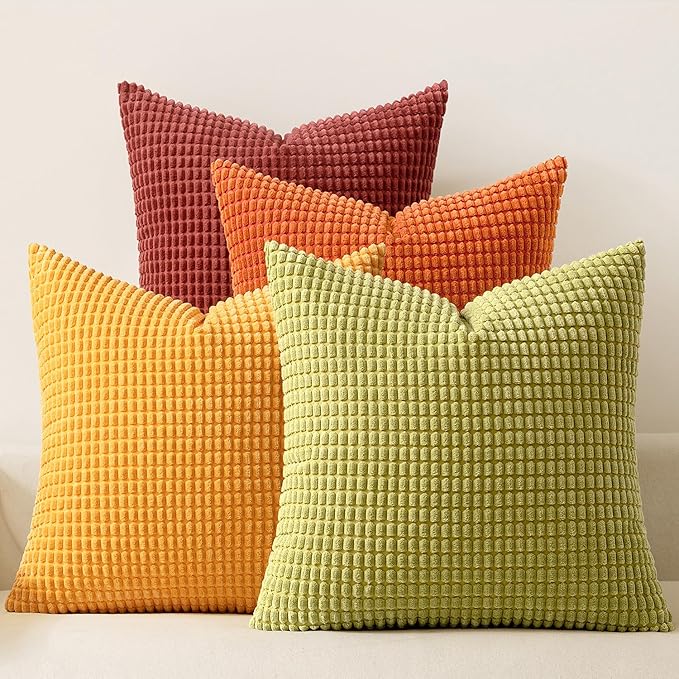 MIULEE Fall Decorative Pillow Covers 20x20 Inch Set of 4 Burnt Orange Green
