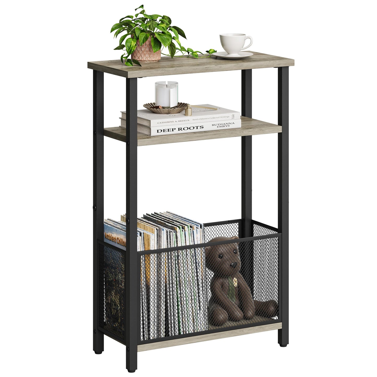 MMEOLUOOK Narrow Side Table with Storage Basket Skinny End Tables for Smalls Spaces 3 Tier Sofa Table Small Nightstand Slim Bedside Table for Living Room Bedroom Oak MLBZ22Q