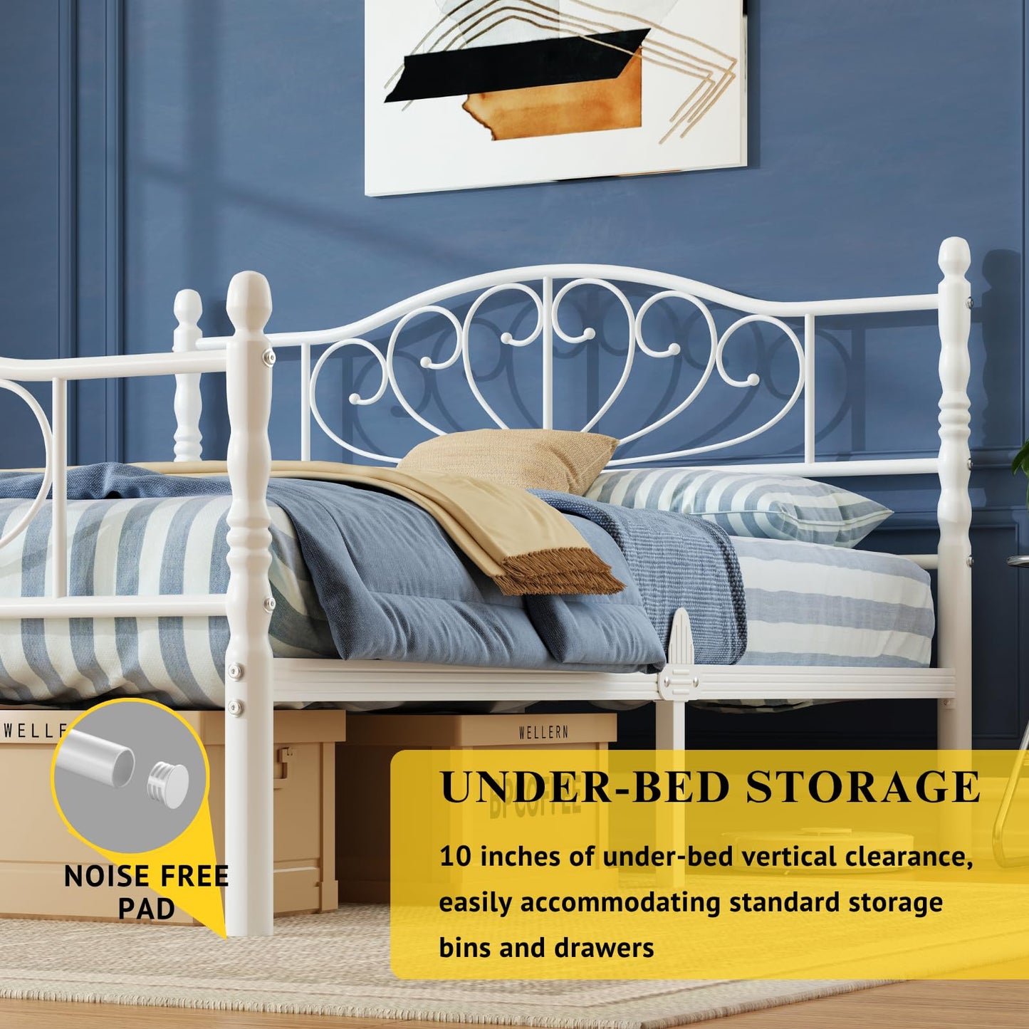 Goltriever 12 Inch Twin Platform Bed Frame with Victorian Style Headboard and Footboard, Heavy Duty Metal Bed Frame No Box Spring Needed, Noise Free, Easy Assembly, White