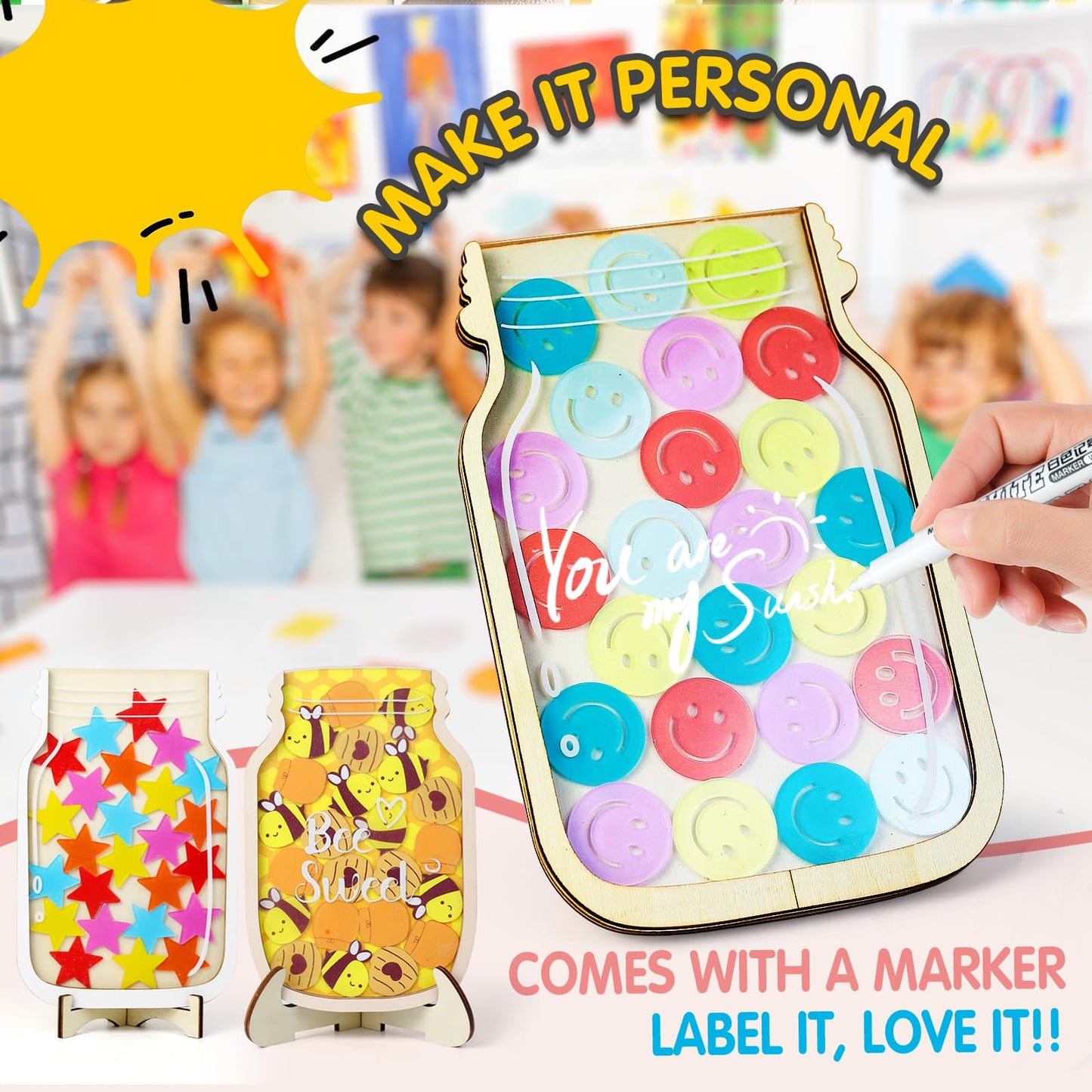 haotuntrek Magnetic Reward Jar with Star Jar for Kids - Classroom Reward Chart, Behavior Incentives System & Class Reward Tool for Home and Schoo (Smiling face)