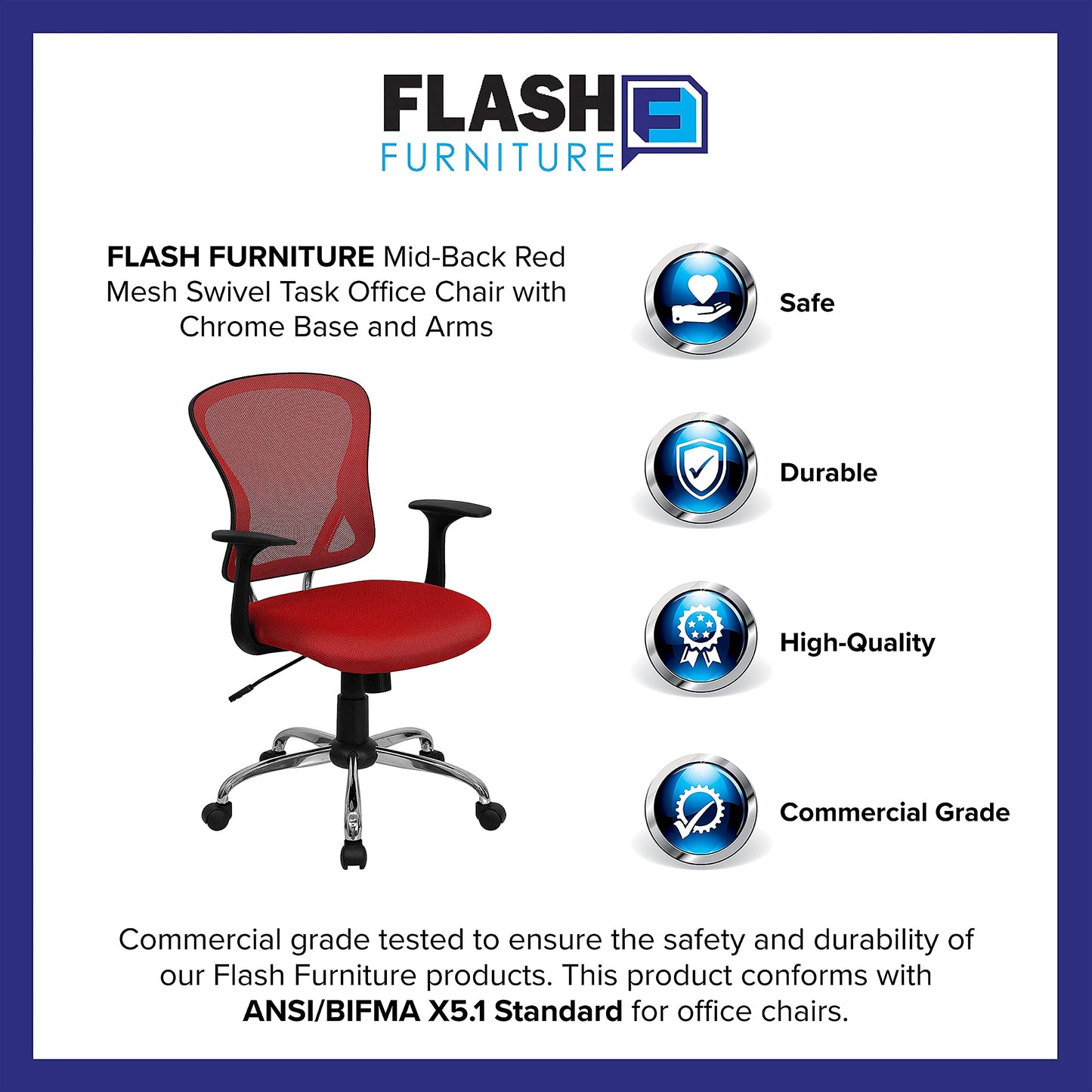 Flash Furniture Alfred Mid-Back Red Mesh Swivel Task Office Chair with Chrome Base and Arms