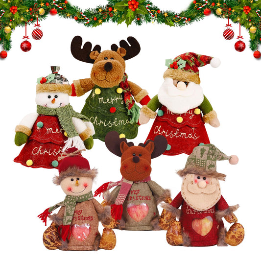 RUIQLXHANG 6 Pcs Christmas Gift Bags Zipper Design, 2025 New 3D Doll Decoration Gift Bag, Santa Snowman Doll Storage Gift Bag for Christmas Party and Festival