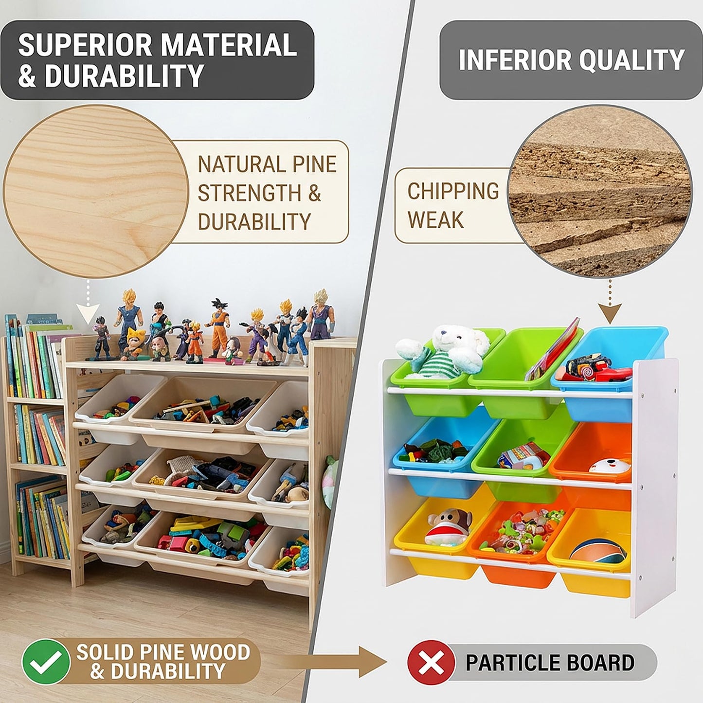 Amdermi Kids Toy Storage Organizer with Bookcase and Stuffed Animal Zoo, 4-in-1 Wooden Multi Bin Toy Shelf for Toddlers, Playroom, Bedroom, Nursery