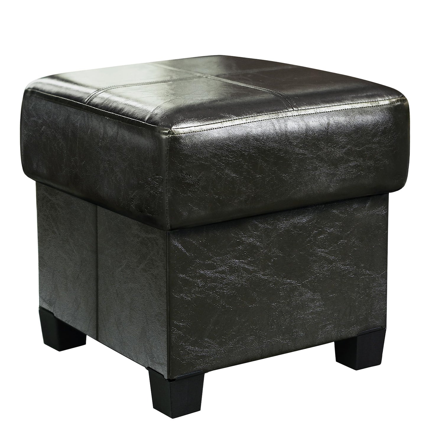 GLAXYFUR Storage Ottoman Cube Folding Footstool PU Leather Storage Bench with Legs, Storage Chest for Living Room, Bedroom, 15.7 x 15.7 x15.7 Inches, Black
