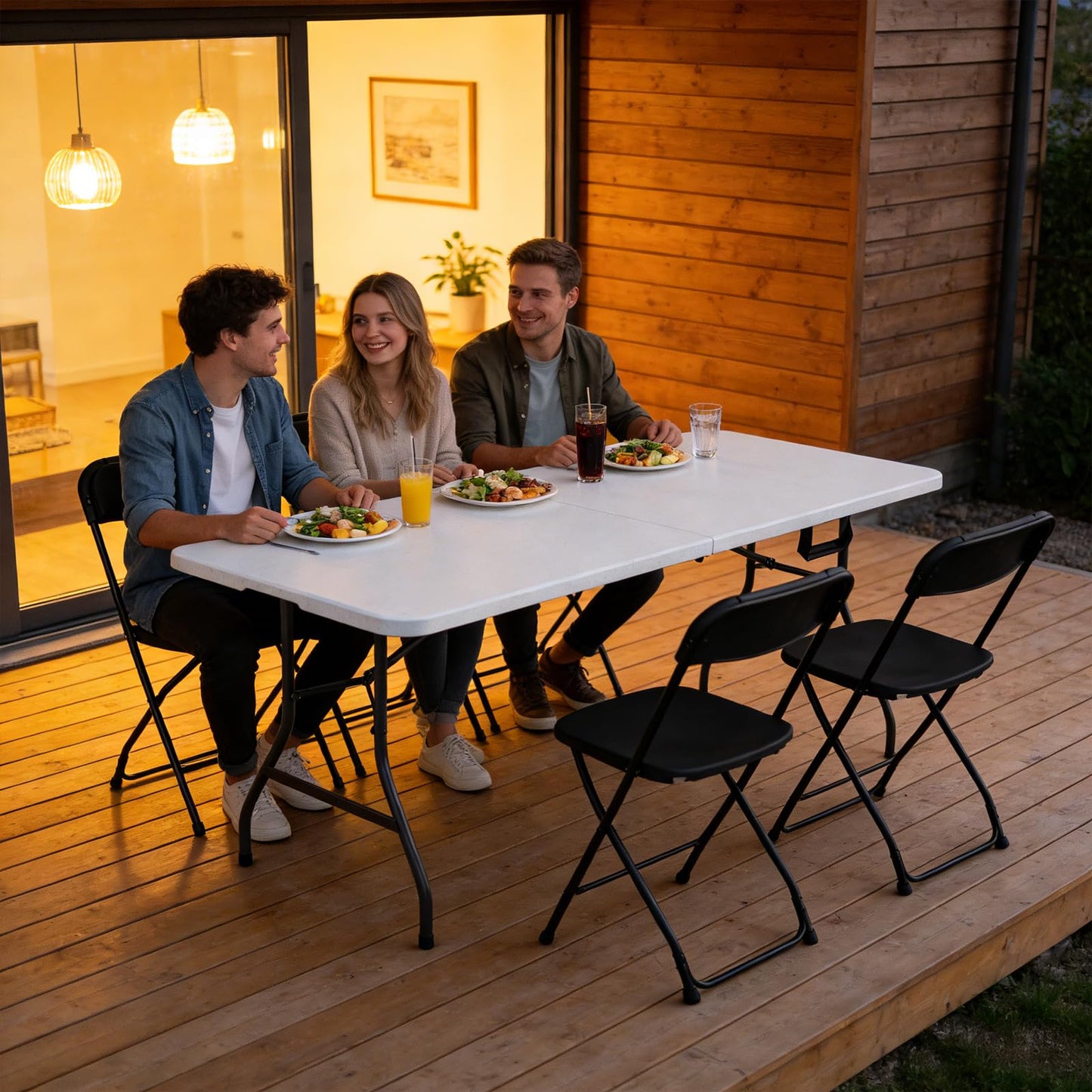 2 Pack Folding Table 6ft - Heavy Duty Plastic Table with Handle, Foldable & Portable, Fold-in-Half Utility Tables for Outdoor, Dining, Wedding, Events, Indoor, Picnic, Camping, Party(White)