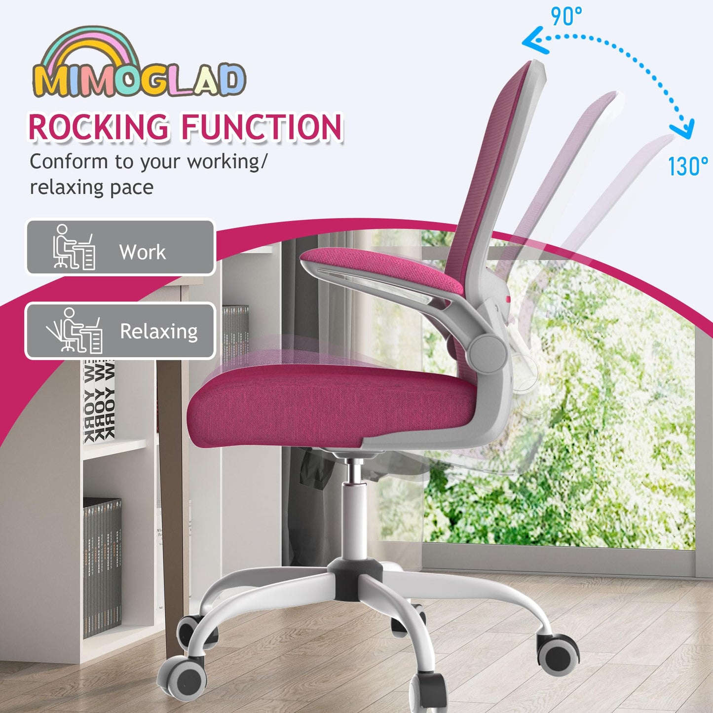 Mimoglad Ergonomic High Back Mesh Office Chair, Adjustable Lumbar Support, Thickened Seat Cushion (Modern, Barbie Pink)