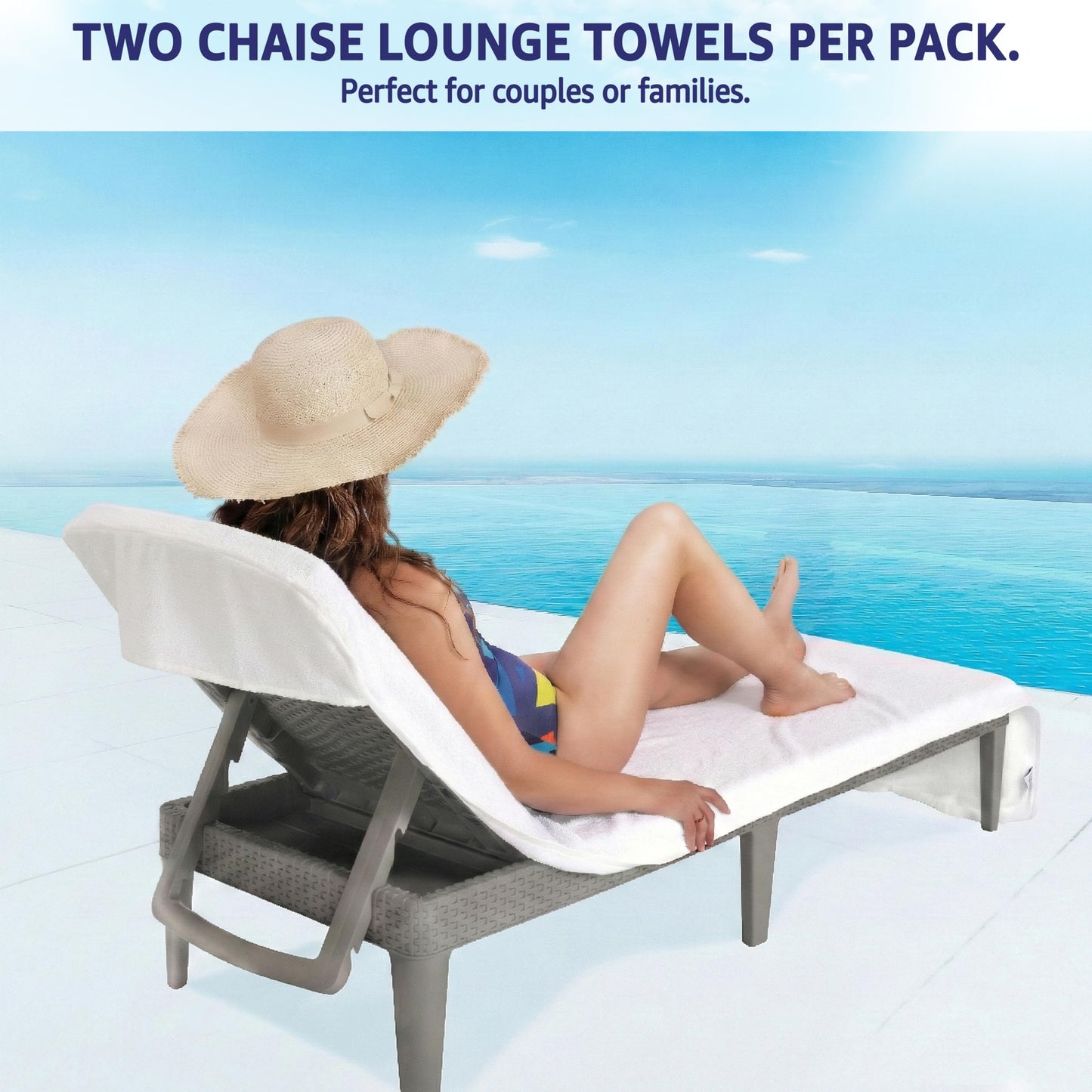 American Soft Linen 2 PACKED Chaise Lounge Covers with Pocket, 86"x32" Oversized Beach Pool Lounge Chair Towels (White Chair Towel, 2 PIECE)