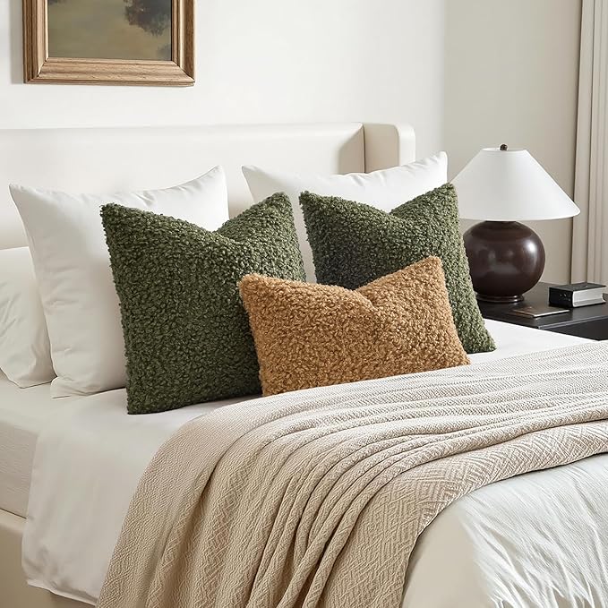 Faux Fur Throw Pillow Covers 20x20 Inch Set of 2 Boucle Neutral Decorative