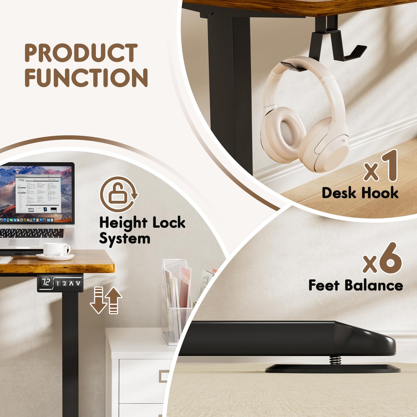 Furmax 63 x 55 Inch L Shaped Standing Desk with 2 Preset Heights, Electric Height Adjustable Computer Table, 2 Hooks & Feet Balance, Corner Sit Stand Desk for Home Office (Rustic Brown, 63 x 55 Inch)