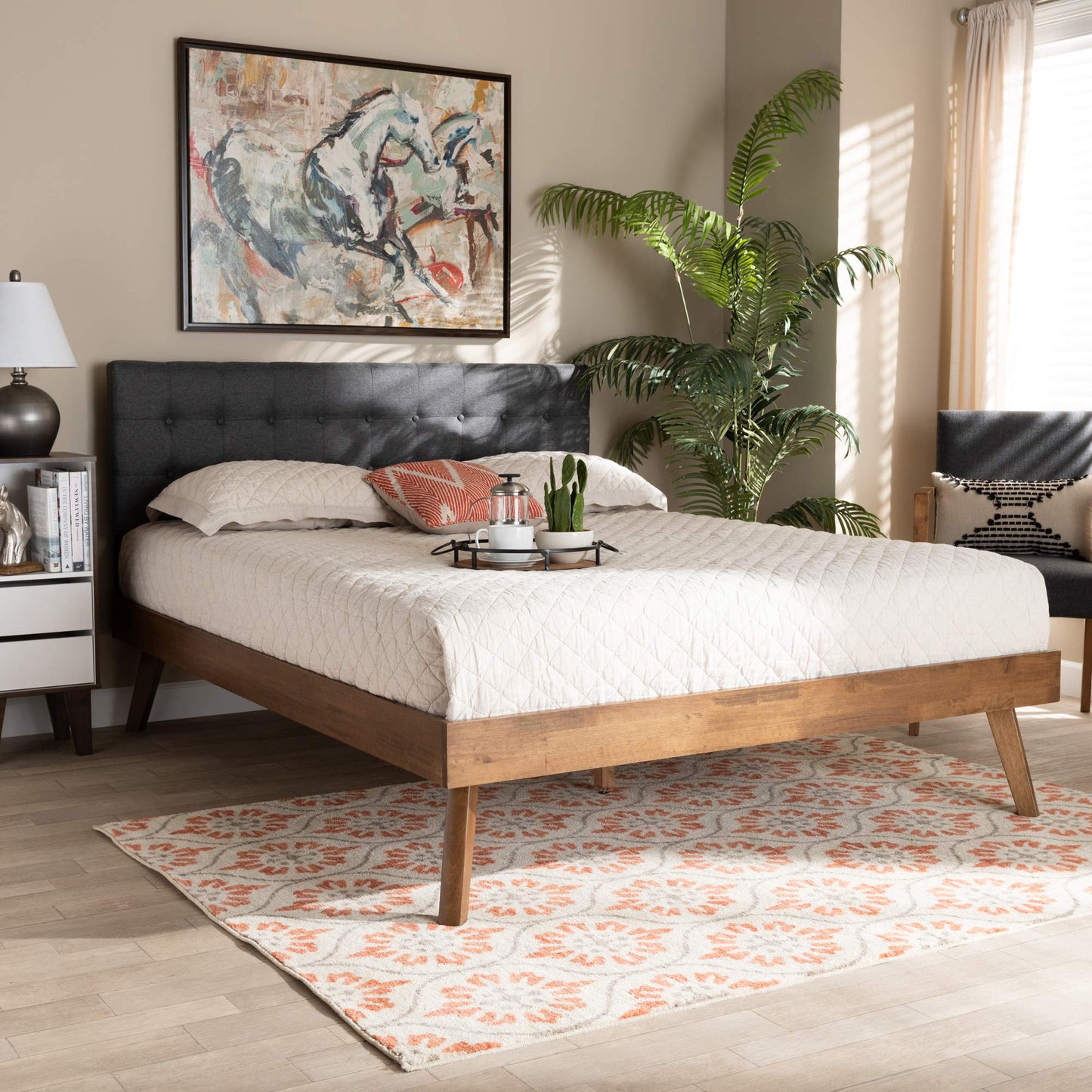 Baxton Studio Beds (Platform), Queen, Dark Grey/Walnut