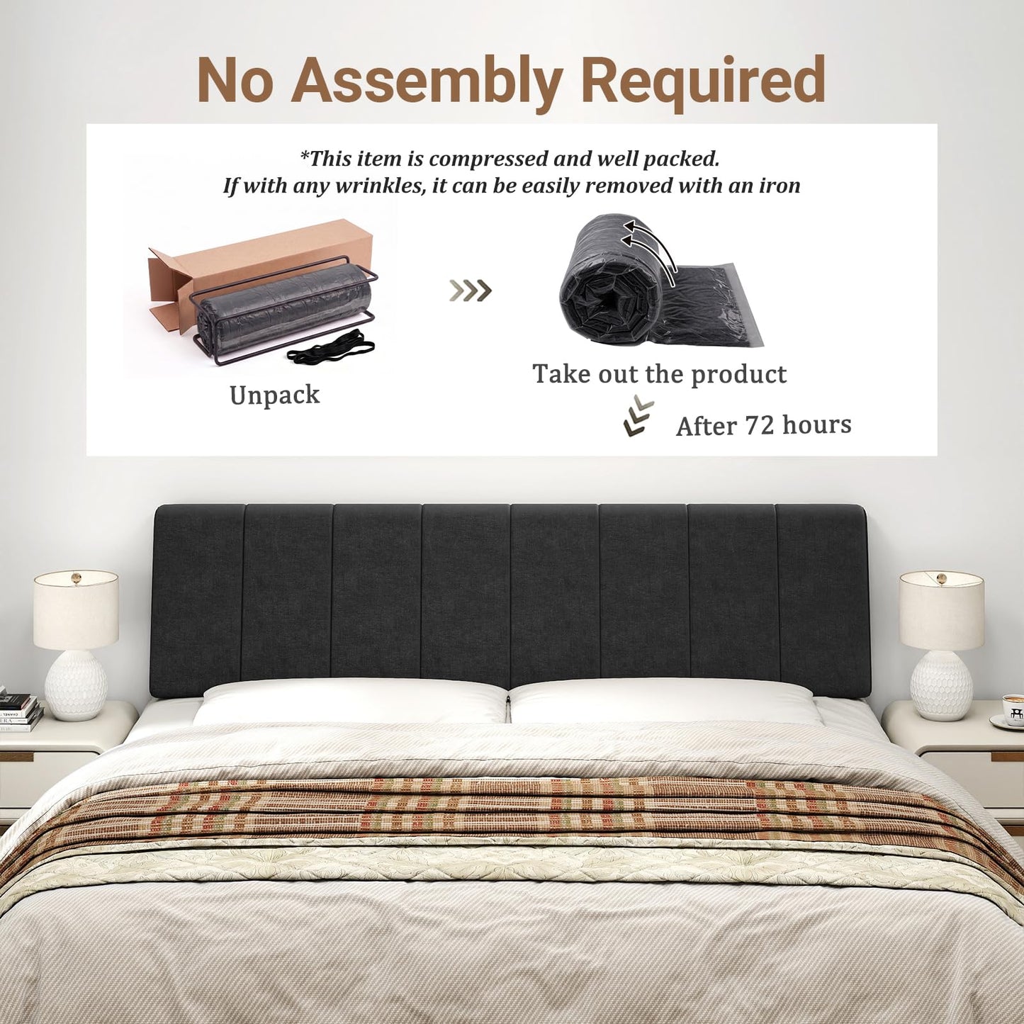 Liiwepo King Size Headboard Only-No Assembly, Upholstered Headboard King Size Linen Fabric Modern Style Headboards Extra-Thick, Black