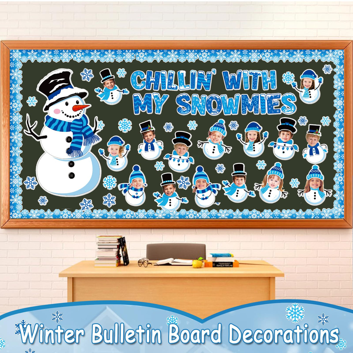 79 Pcs Winter Bulletin Board - Snowman Decorations DIY Photo Wall
