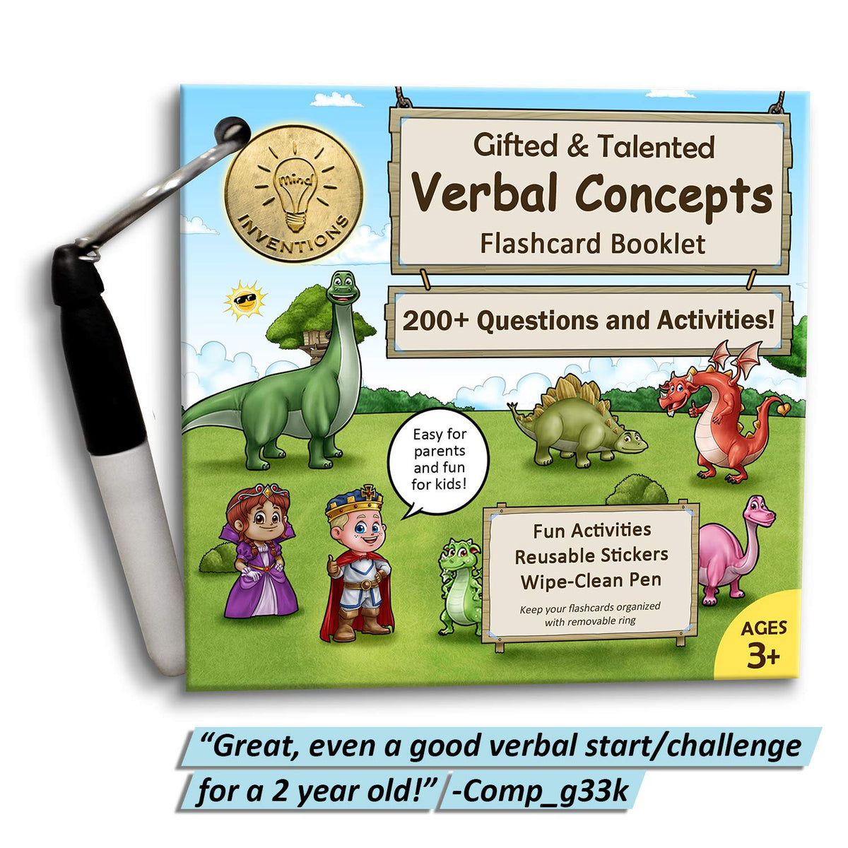 Gifted and Talented Flashcards (Wipe Clean) - Essential Verbal Concepts and Vocabulary; for Pre-K - Kindergarten; 90 flashcards with Over 200 Questions, Stickers, Fun Activities, Games, Pen Included