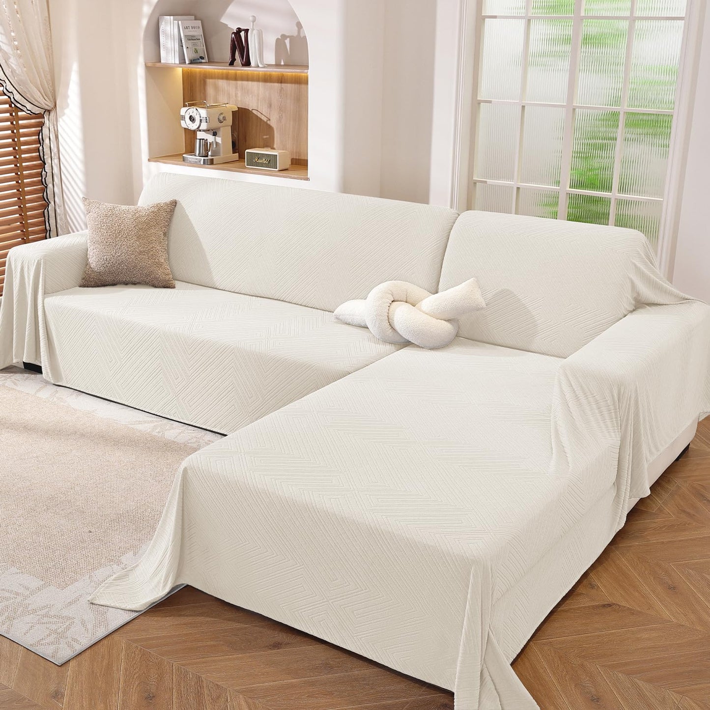 CYCMACO Sectional Couch Covers for Dogs 2 Pieces, Pet Couch Covers for Sectional Sofa, Washable L Shaped Couch Cover, Couch Blanket Furniture Protector (X-Large: 78" x 110" + 78" x 118", Off White)
