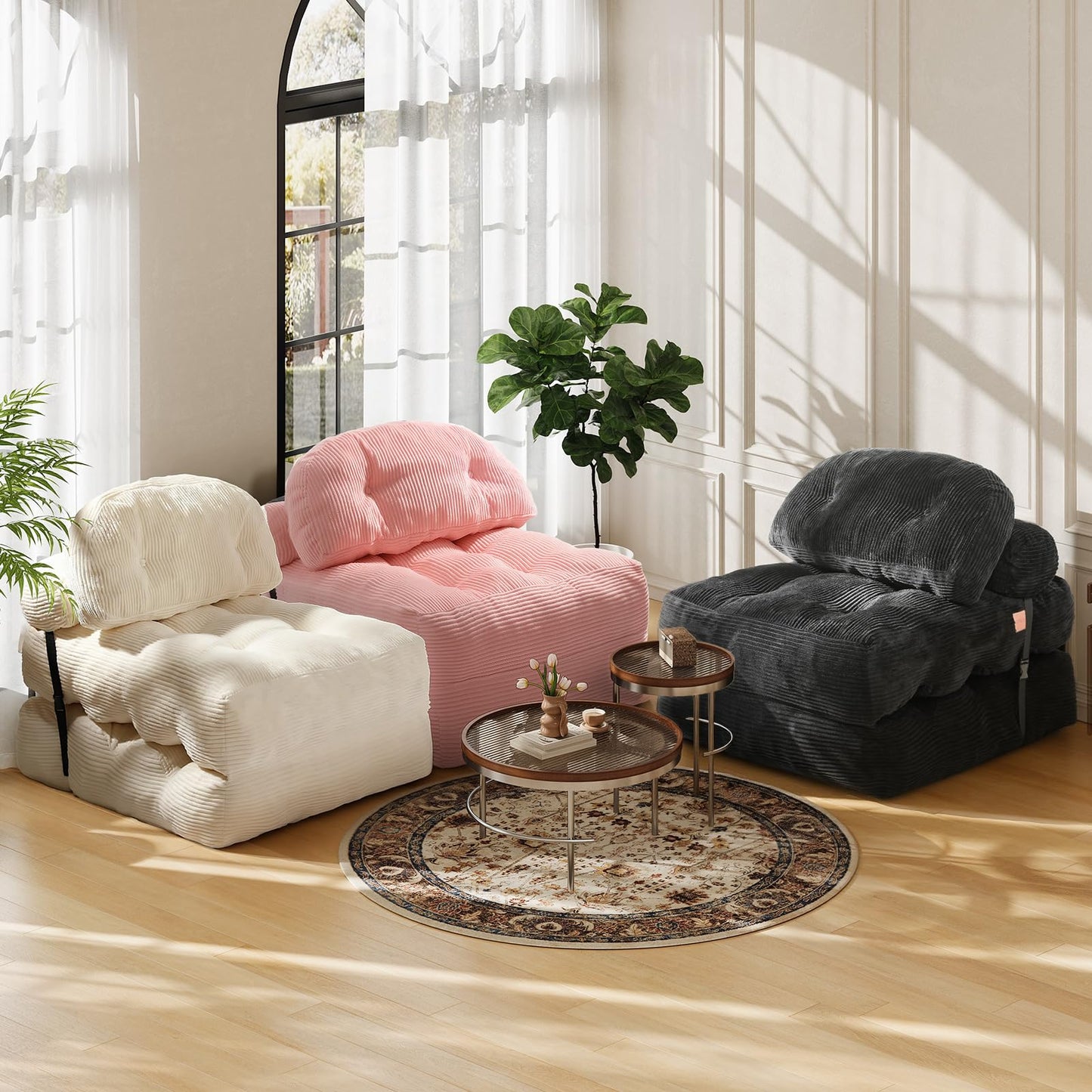 Vellorise Folding Sofa Bed, Convertible Sleeper Chair with Back Support and Pillow Futon,Boneless Foldable Couch for Living Room/Guest Use/Home Office, Foldable Chair Bed for Adults, Pink