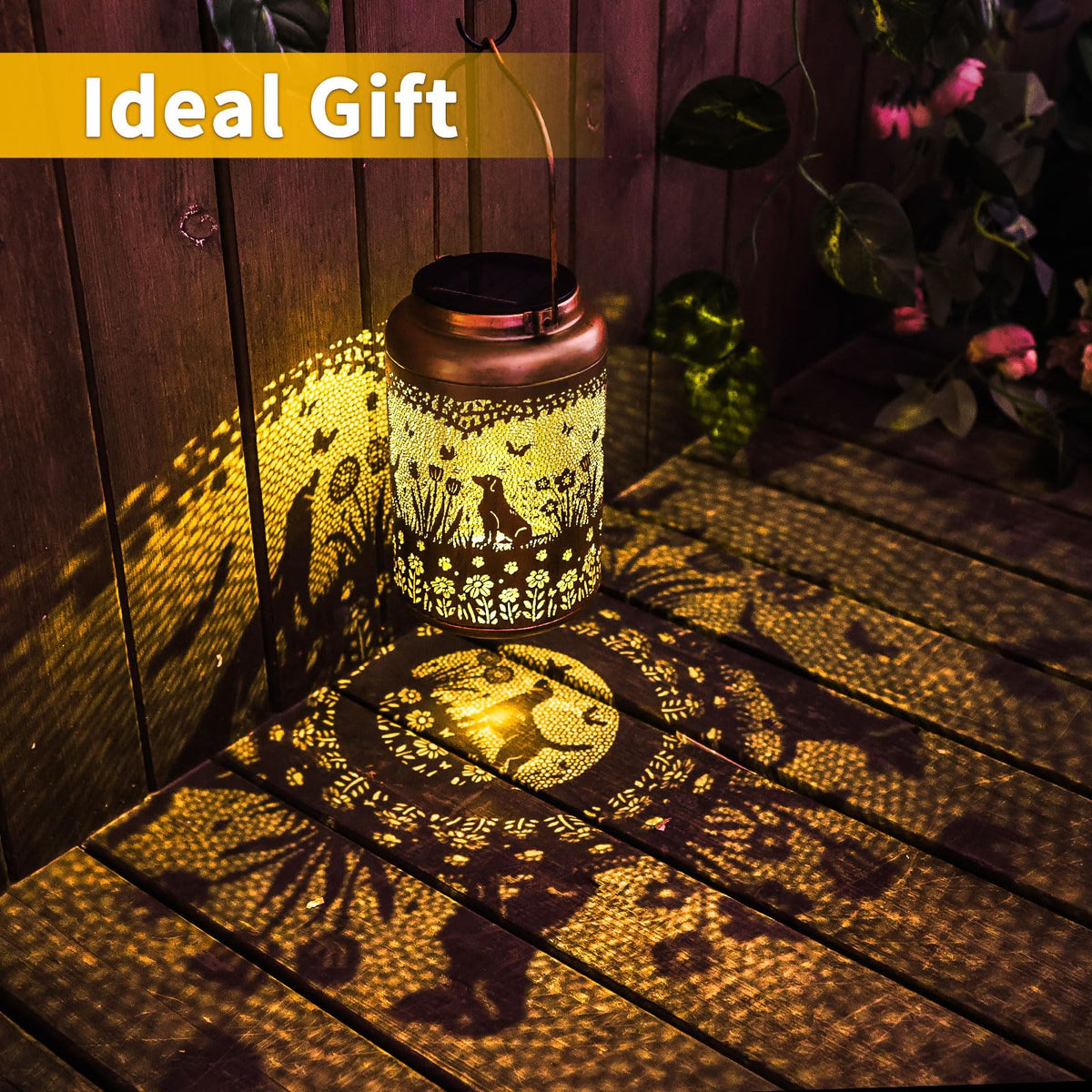 Dog Solar Lanterns Outdoor Waterproof Garden Decor Solar Lights Gifts for Women Men Mom Hanging Lantern LED Light Metal Dog Decoration Outside for Yard,Lawn,Porch,Patio,Tabletop