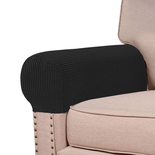 Turquoize Stretch Armrest Covers for Chairs and Sofas Couch Arm Covers for Sofa Spandex Jacquard Armrest Cover Anti-Slip Furniture Protector Washable Armchair Slipcovers for Recliner Set of 2, Black