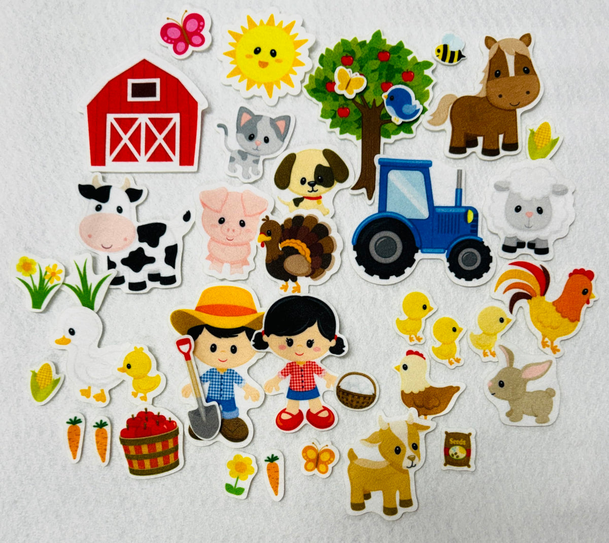 Story Time Felts 37 Piece Farm Animals Felt Figures for Flannel Board Set Small (Black Hair)