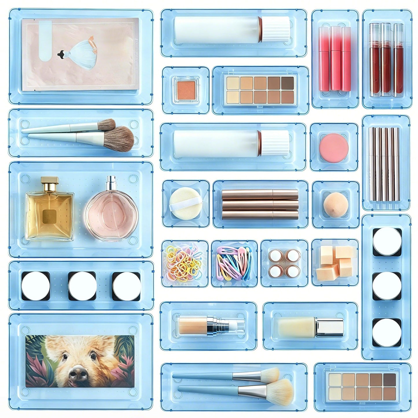 Vtopmart 25 PCS Plastic Drawer Organizers Set, 4-Size Versatile Bathroom and Vanity Drawer Organizer Trays, Storage Bins for Makeup, Bedroom, Kitchen Gadgets Utensils and Office