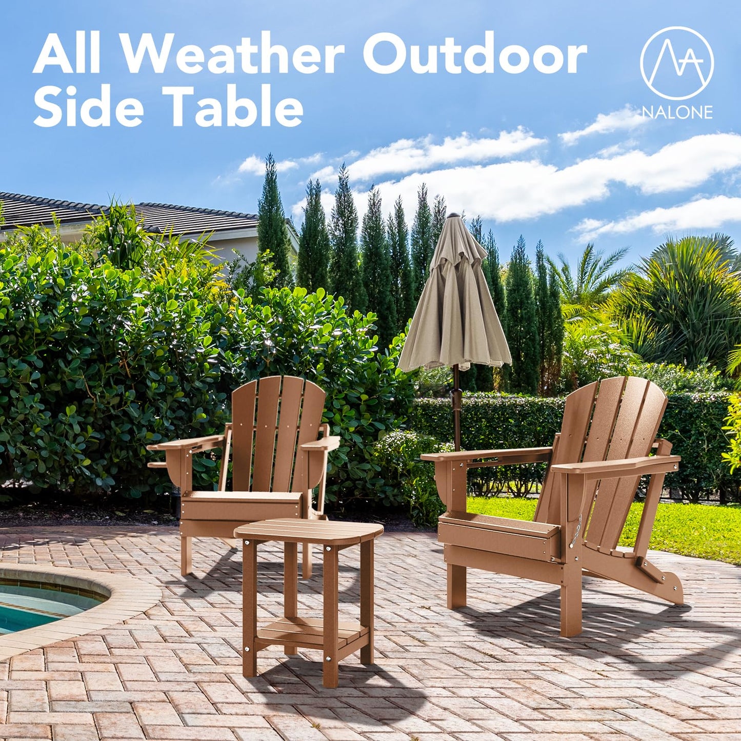 nalone Adirondack Side Table 16.5" Outdoor Side Table HDPE Plastic Double Adirondack End Table Small Table for Patio (Teak)