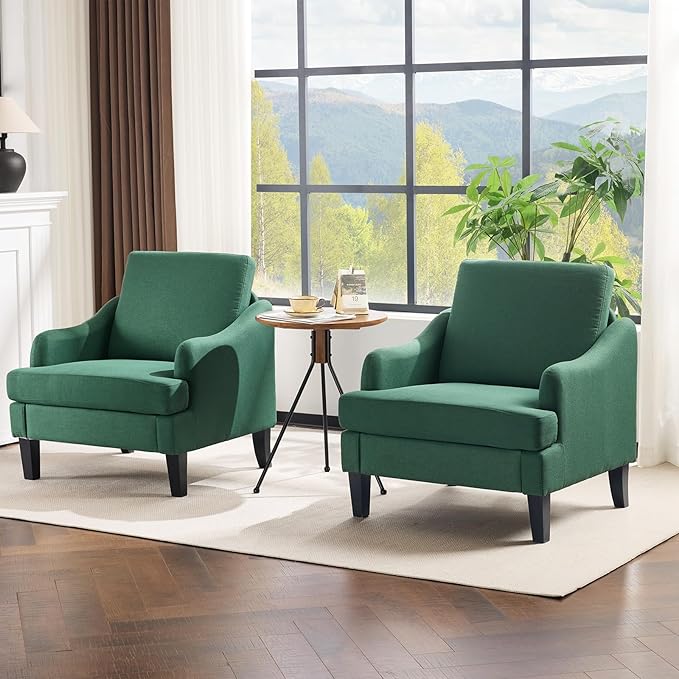 VINGLI Linen Fabric Accent Chairs Set of 2, Comfy Sofa Chair Living Room