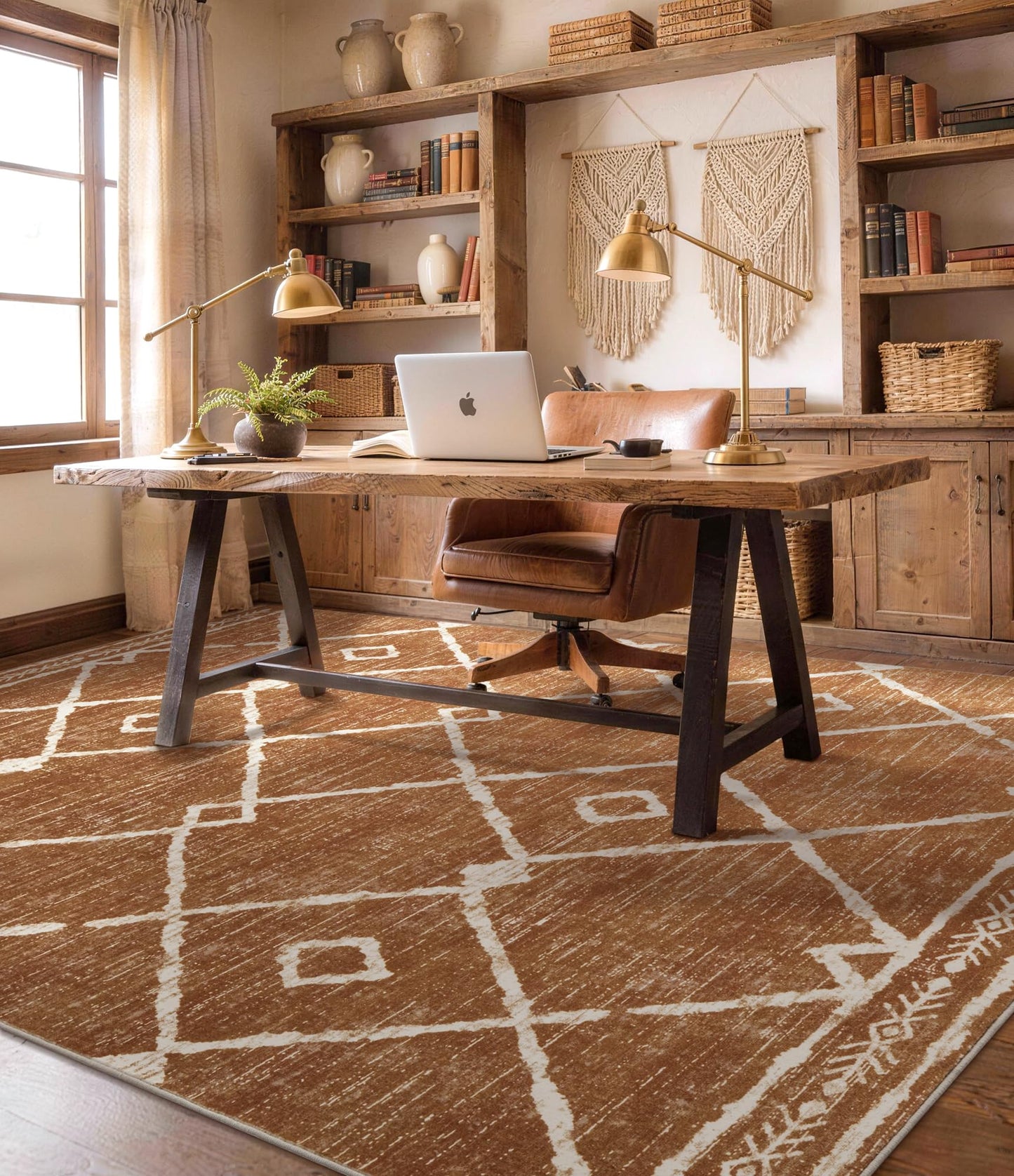 YIHOUSE Western Rugs for Living Room, 6x9 Moroccan Area Rug, Aztec Burnt Orange Large Rug, Southwestern Soft Low-Pile Washable Rugs for Bedroom, Dining Room