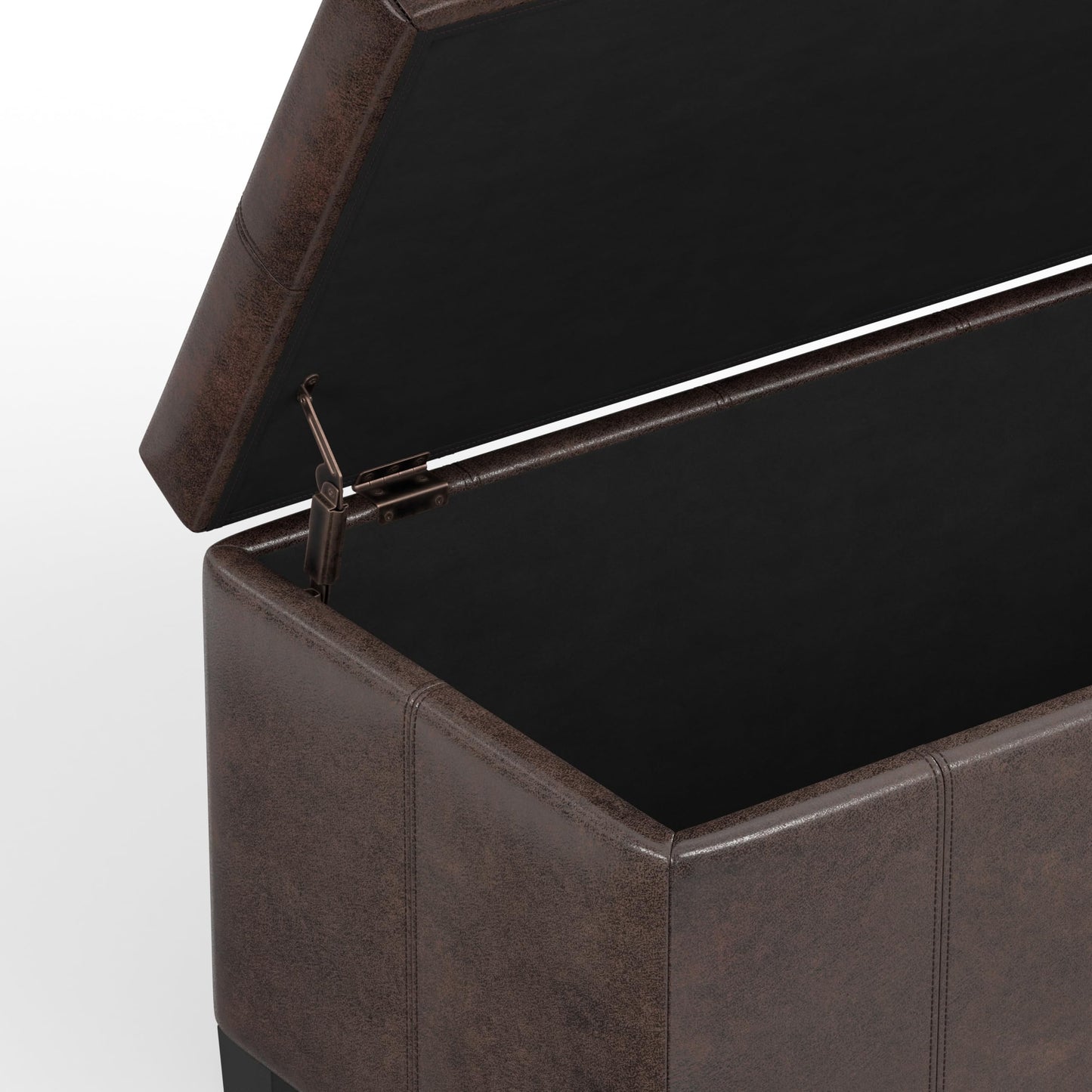 SIMPLIHOME Dover Storage Ottoman Bench - 36 inch Wide Upholstered Vegan Leather Rectangular Lift-Top Ottoman in Distressed Brown, Contemporary Bench for Living Room with Safety Hinges