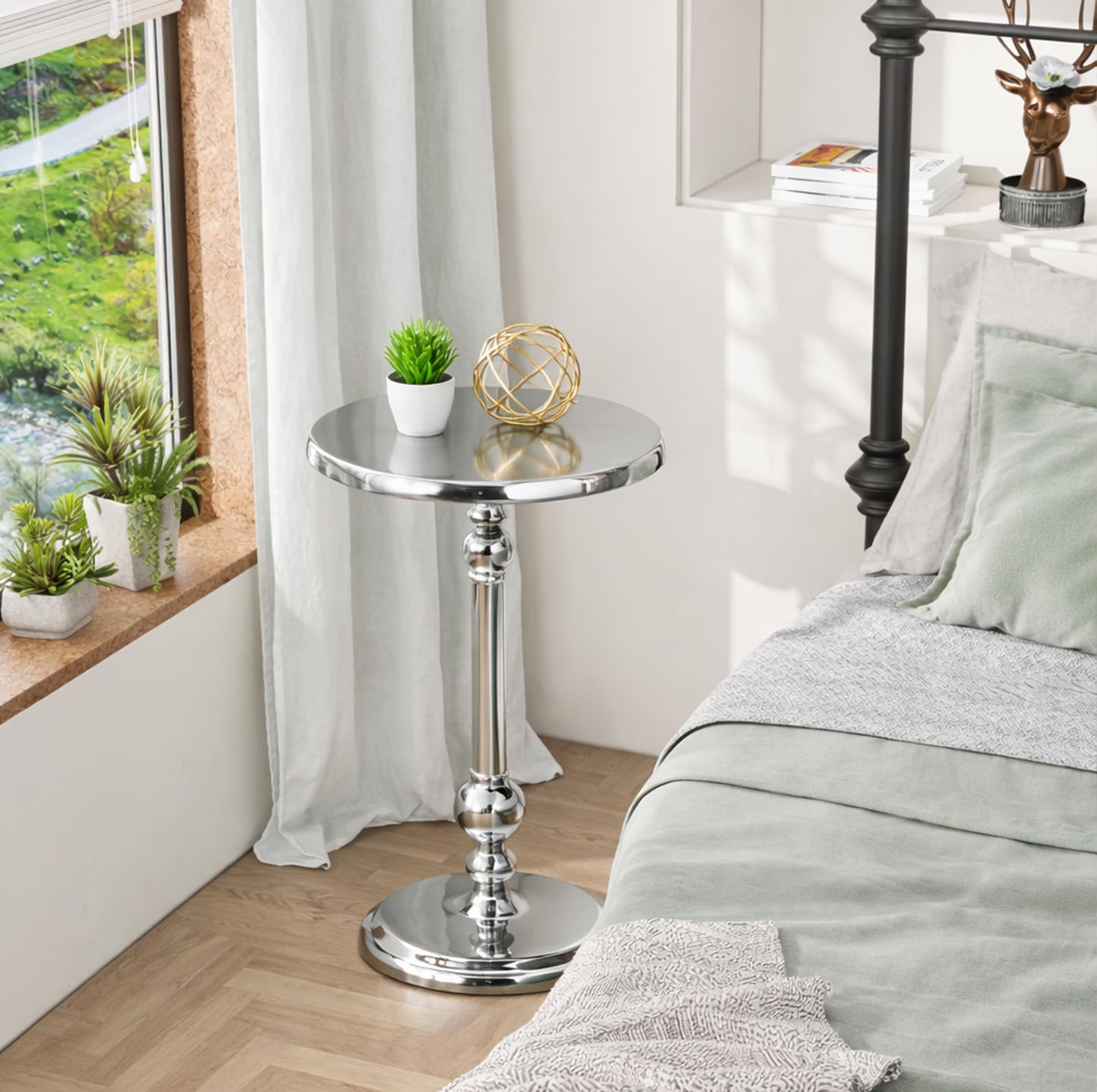 End Table for Living Room, Side Table, Small Side Table Nightstand, Space-Saving End Tables Living Room with Tool-Free Assembly, Modern Silver Accent Table Furniture 15x22