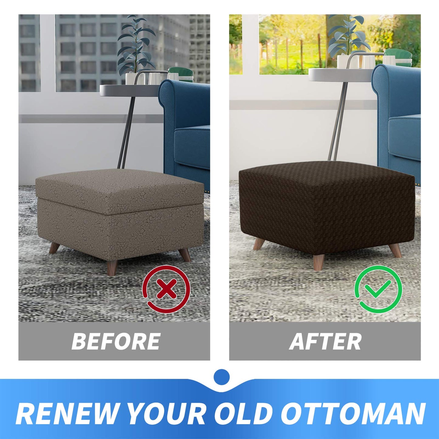 MAXIJIN Jacquard Ottoman Cover Slipcovers Folding Storage Stool Furniture Protector Cover Soft Thick Rectangle Foot Rest Slipcover with Elastic Bottom (Ottoman X-Large, Dark Coffee)