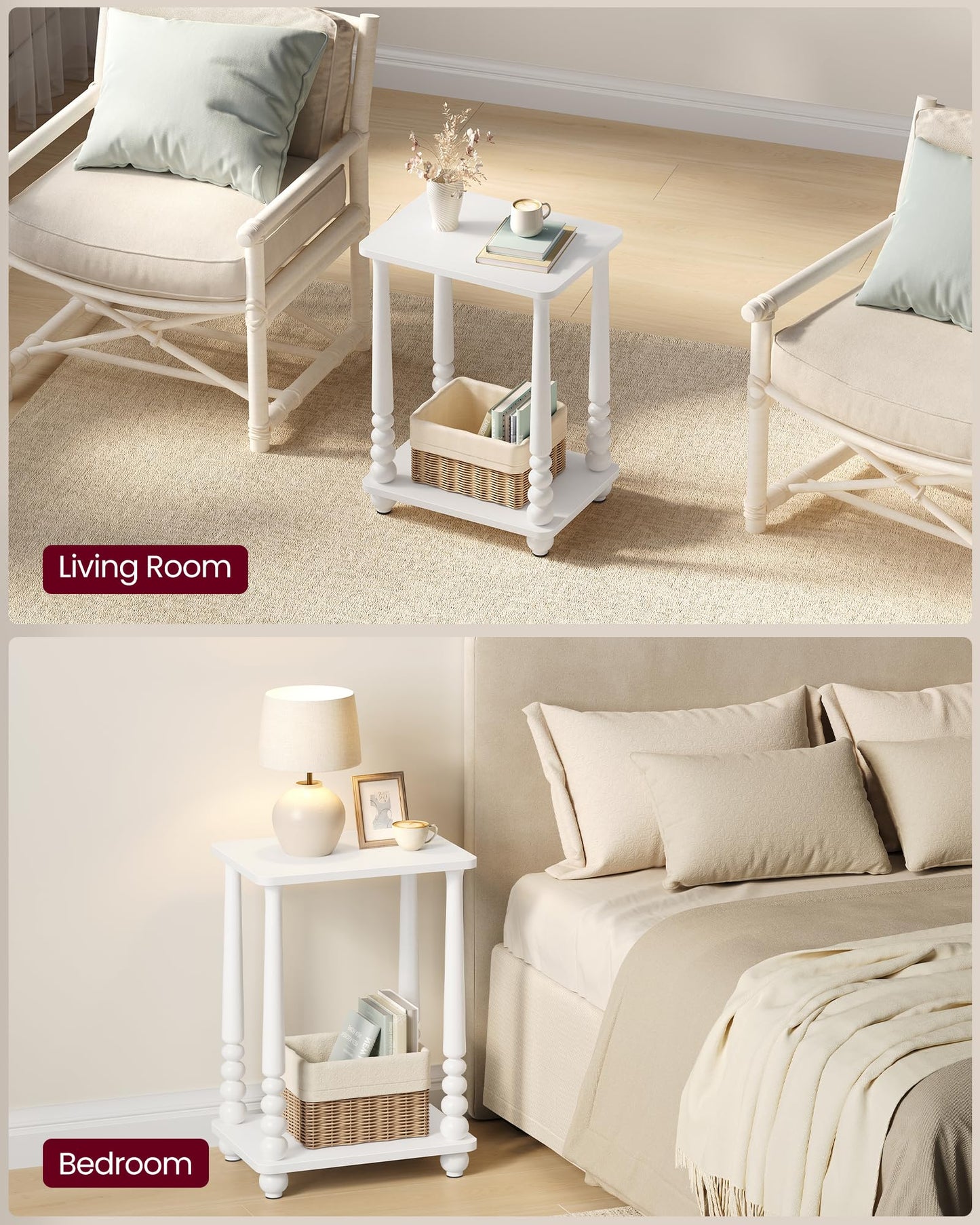VASAGLE Mariel Collection - Side Table, Accent Nightstand for Small Spaces, Rectangular End Table with Shelf, Solid Wood Legs, Mid-Century Modern, Living Room Bedroom, Cloud White ULET294WB01S