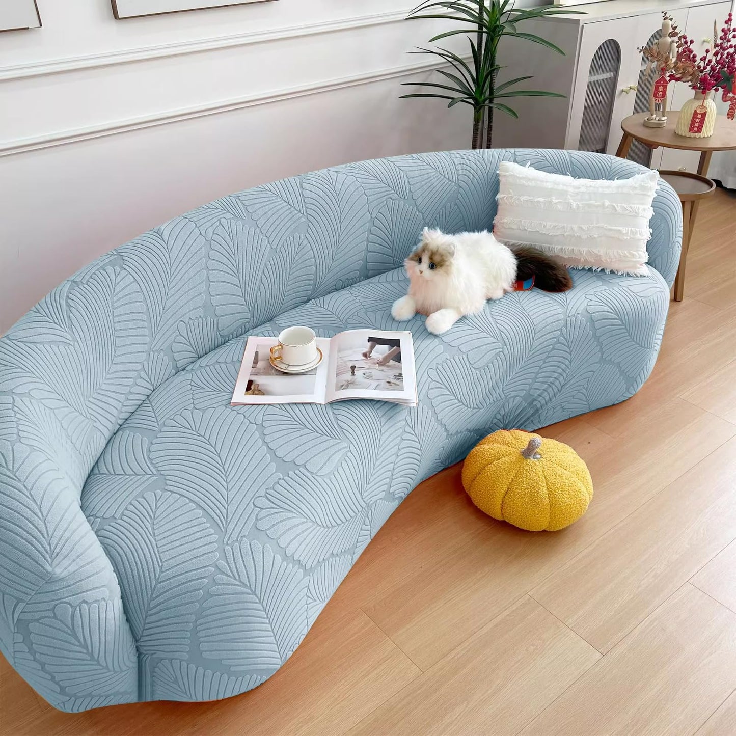 KXMDDLW Stretch Semi-Circular Curved Sofa Cover,Jacquard Curved Couch Cover Non-Slip Modern Cloud Sectional Sofa Slipcover(Mint Green,2 seat[55-73 inch])