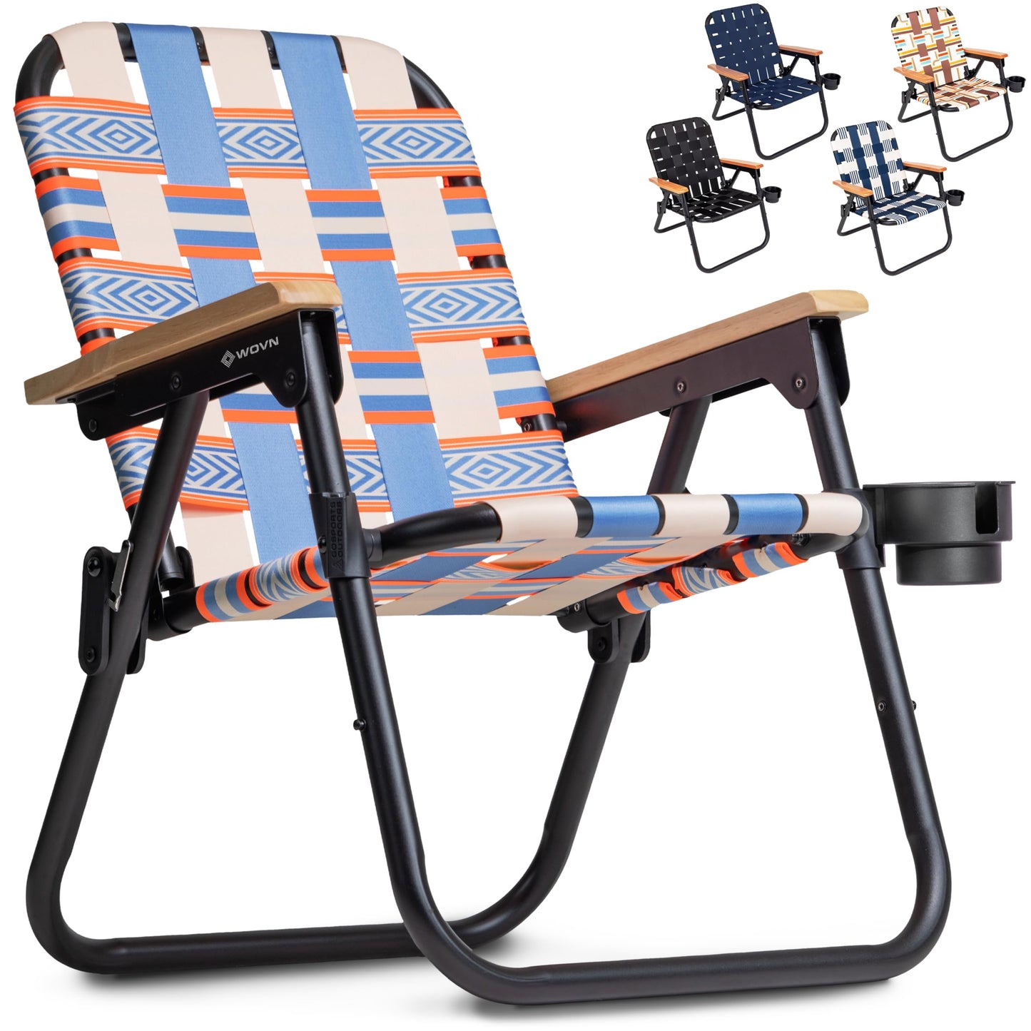 GoSports Outdoors WOVN Beach Backpack Chair - Premium Folding Camping Chair - 9 Styles Available - Baja