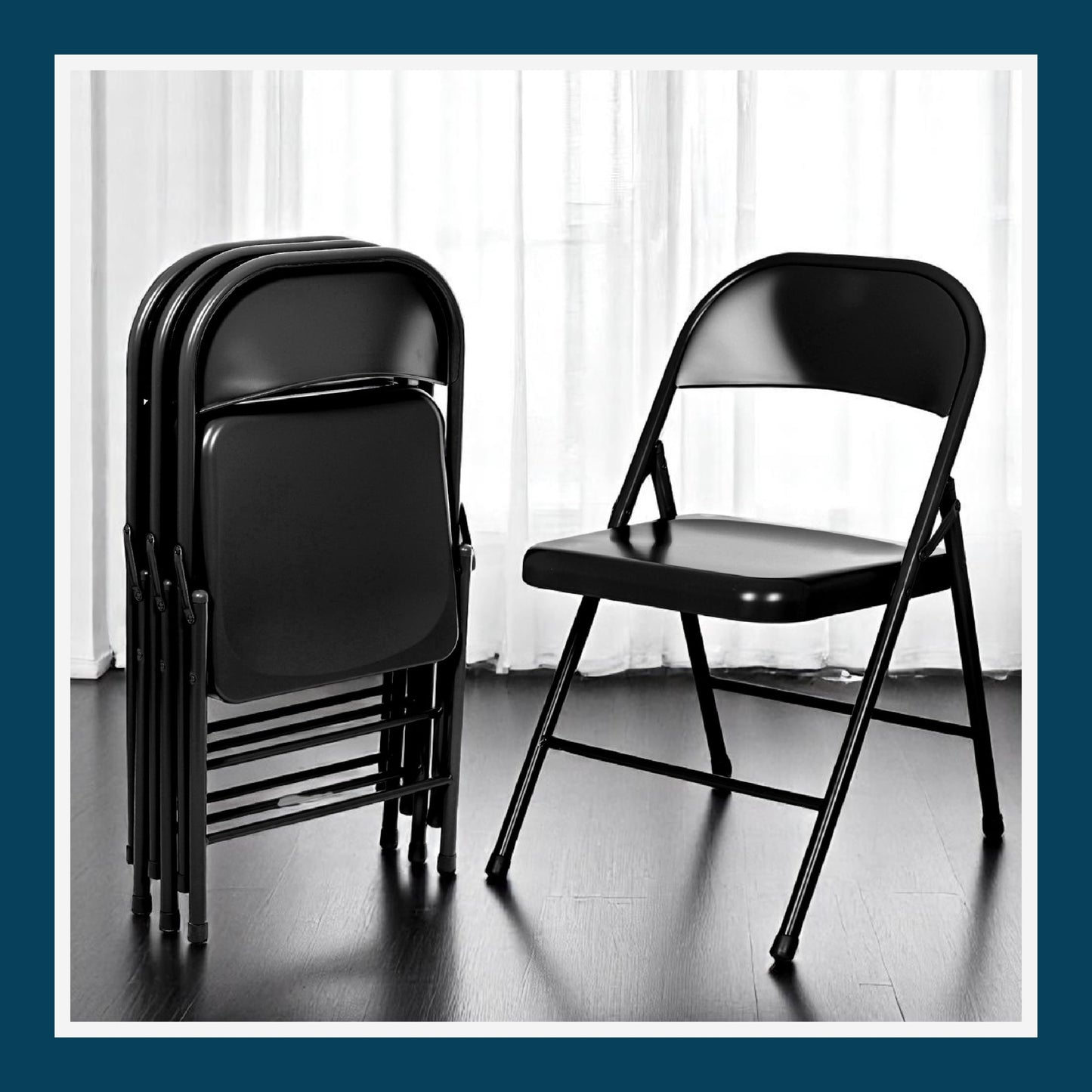 OEF Furnishings OEF900 Series Premium Lightweight All-Steel Folding Chairs (4-Pack, Black)