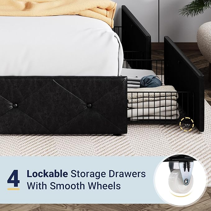 Allewie Upholstered Queen Size Platform Bed Frame