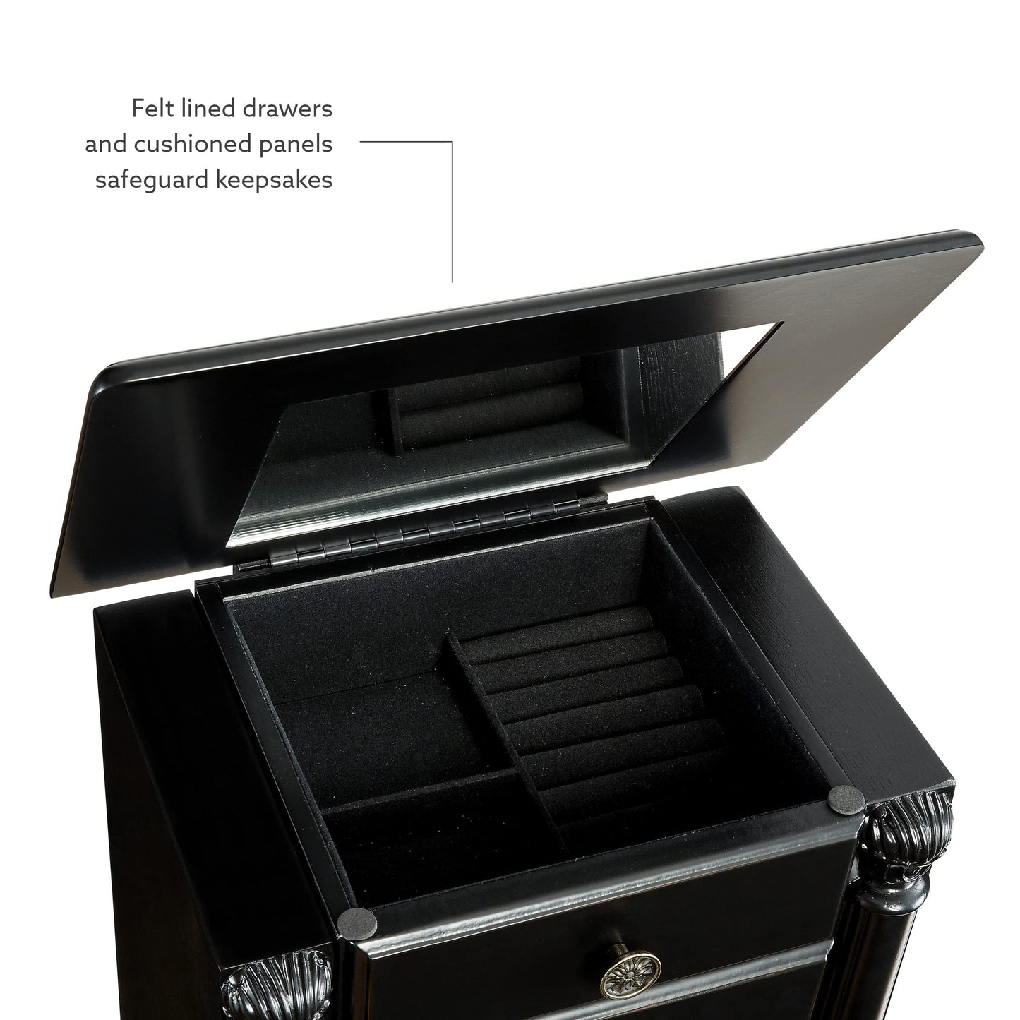 Powell Ebony Jewelry Armoire, Distressed Ebony Black; Black Lining