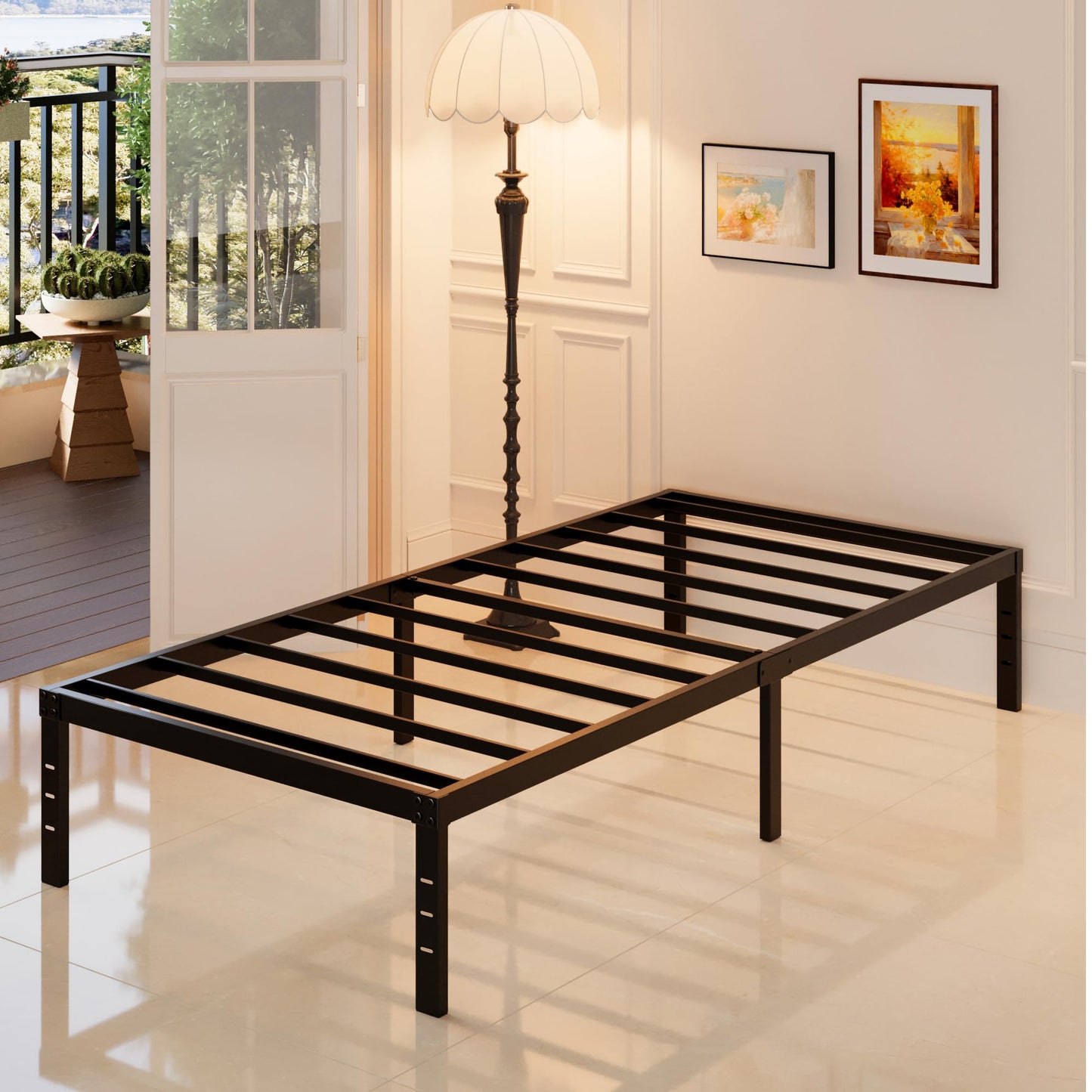 Maenizi Heavy Duty Twin Bed Frame No Box Spring Needed, 14 Inch Metal Platform Bed Frame Twin Support Up to 2500 lbs, Easy Assembly, Noise Free, Black