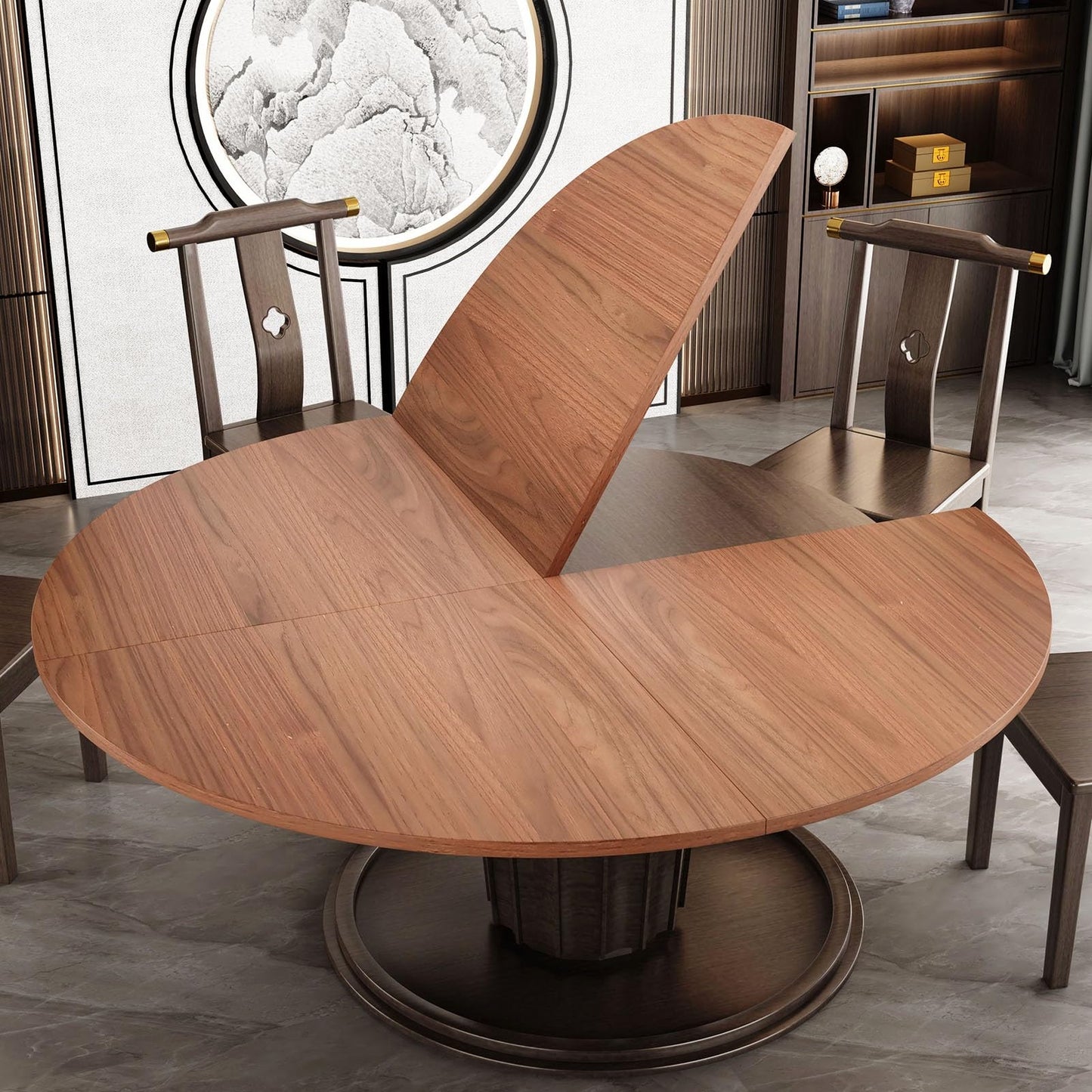 Wood Round Foldable Table Top Only Large Portable Tabletop for Desktop Transformation 47 51 55 59 63 71 inch 4-Fold Folding Round Table Top Extender Space Saving for Family Dinners(Light Walnut,59")