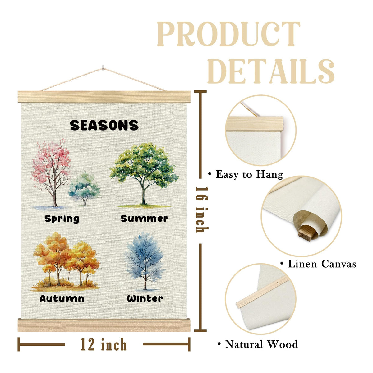 BCUANGD Classroom Wall Decor - Toddlers Kids Wall Art Poster Hanger with Wood Frames Set of 2, Learning Educational Wall Hanging Canvas Decor for Playroom Nursery Toddler Kids Room, 12x16 Inches