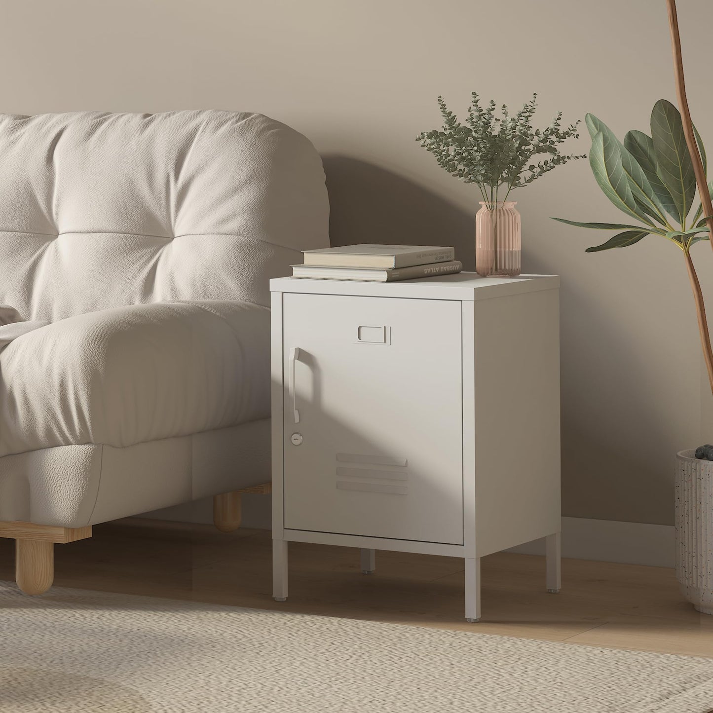 Metal Nightstand Modern End Side Table Steel Bedside Storage Cabinet with Shelf Easy Assembly for Living Room Bedroom （15.8”W x 15”D x 22.5”H ）