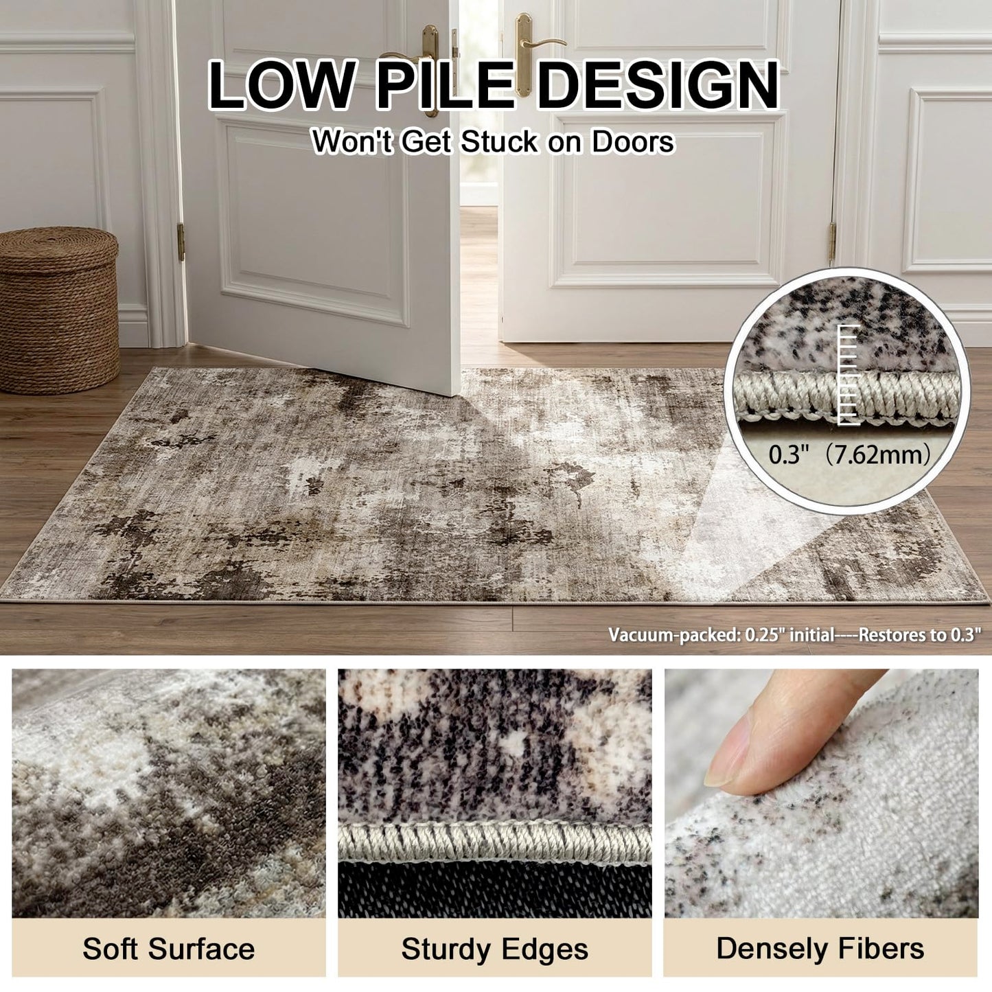 Cnythlis Washable Abstract Area Rug, Robot Vacuum Compatible, 0.3" Low Pile, Non-Slip Cotton-Backed with Silicone Backing, for Home Office Under Desk Dining Room, 5'x7', Neutral Taupe